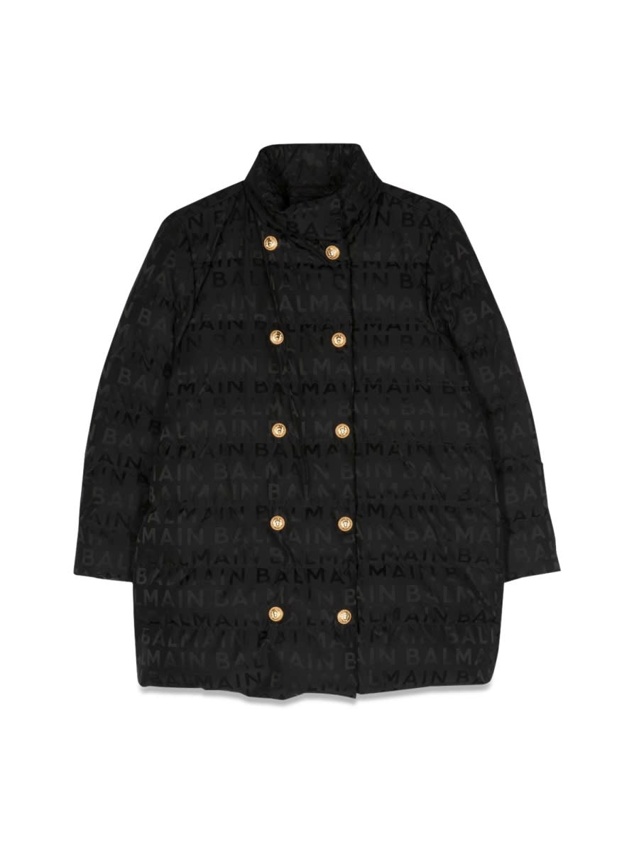 Shop Balmain Double-breasted Down Jacket In Black