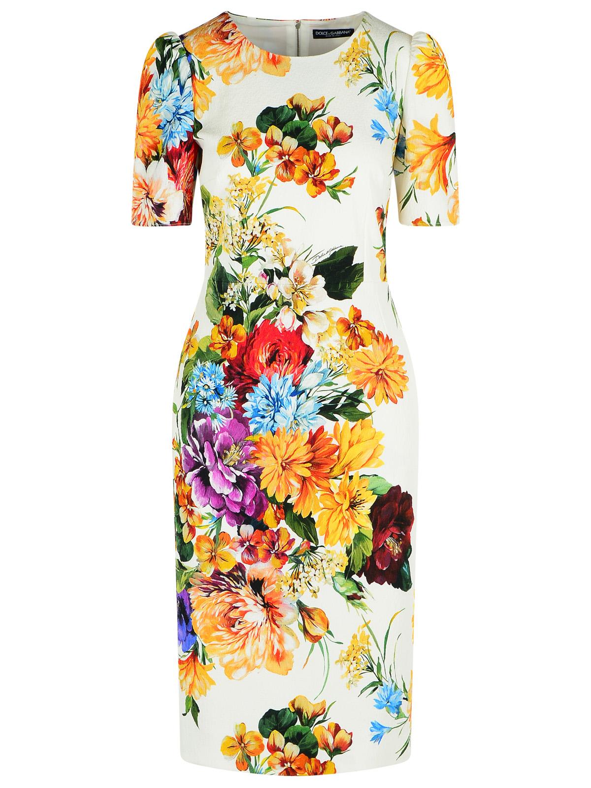 Dolce & Gabbana Midi Dress In Cretonne With A Bouquet Print In Multi