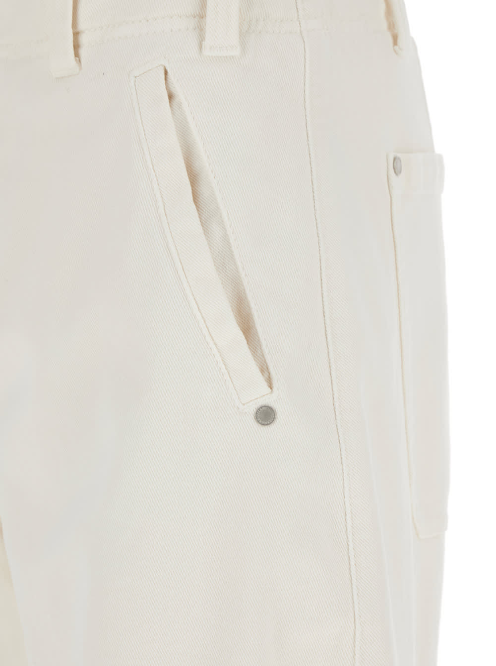 Brunello Cucinelli White Five Pocket Jeans With Logo Patch On The Back In Cotton Woman In Panna