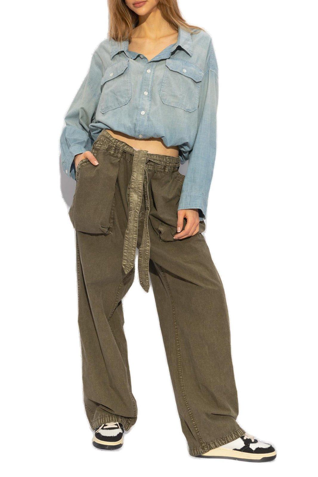 Shop R13 High-waist Belted Cargo Trousers Pants In Gd Olive