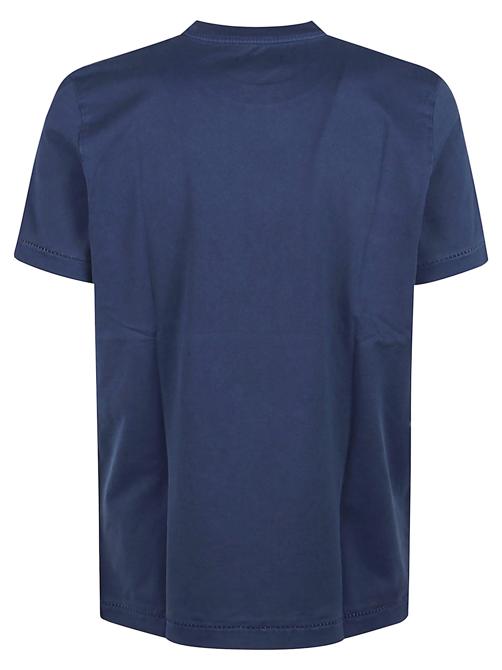 Fay Crew Neck T-shirt With Chest Pocket And Straight Hem In Blue