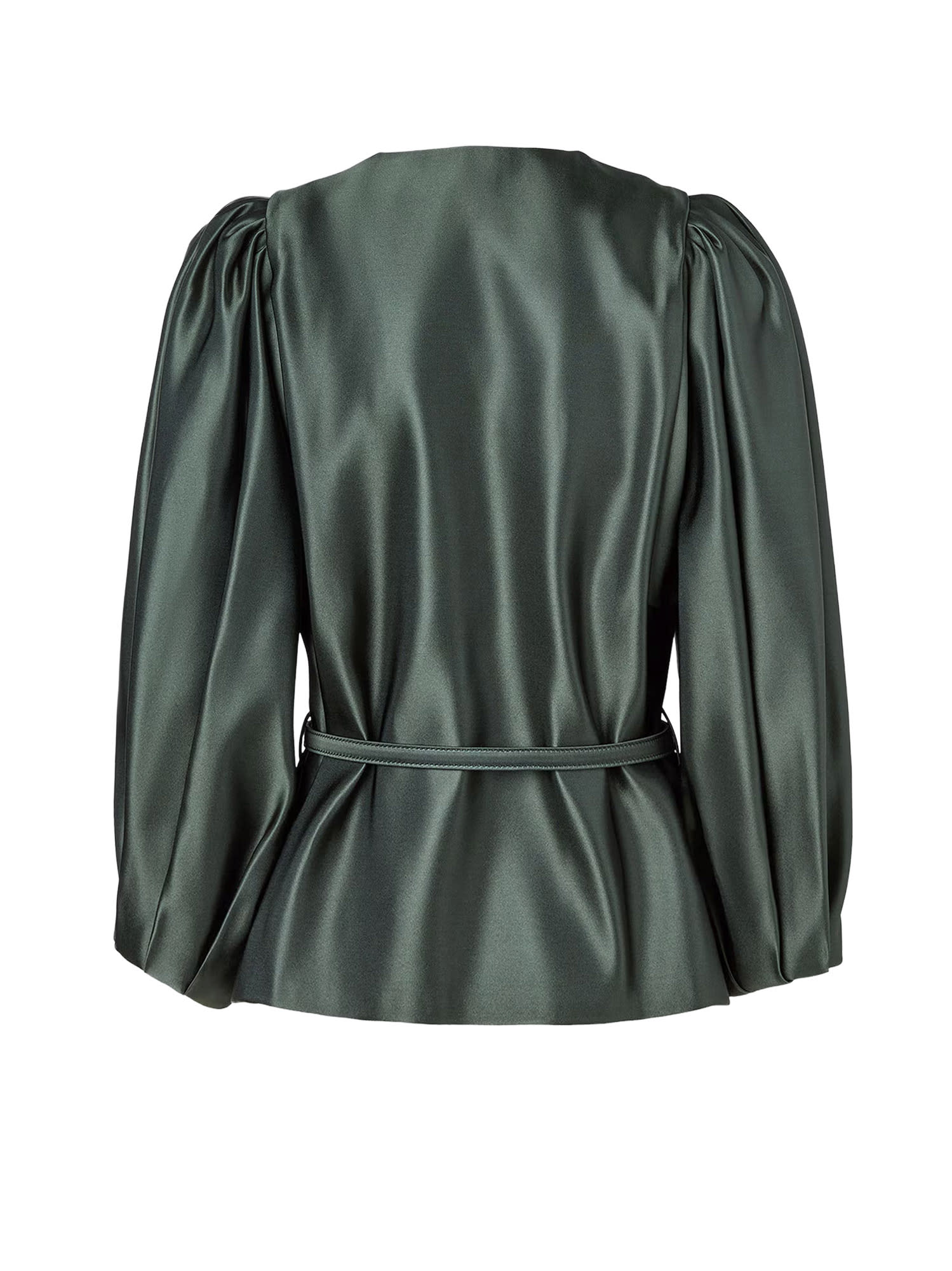 Fendi Duchess Satin Belted Blouse In Green