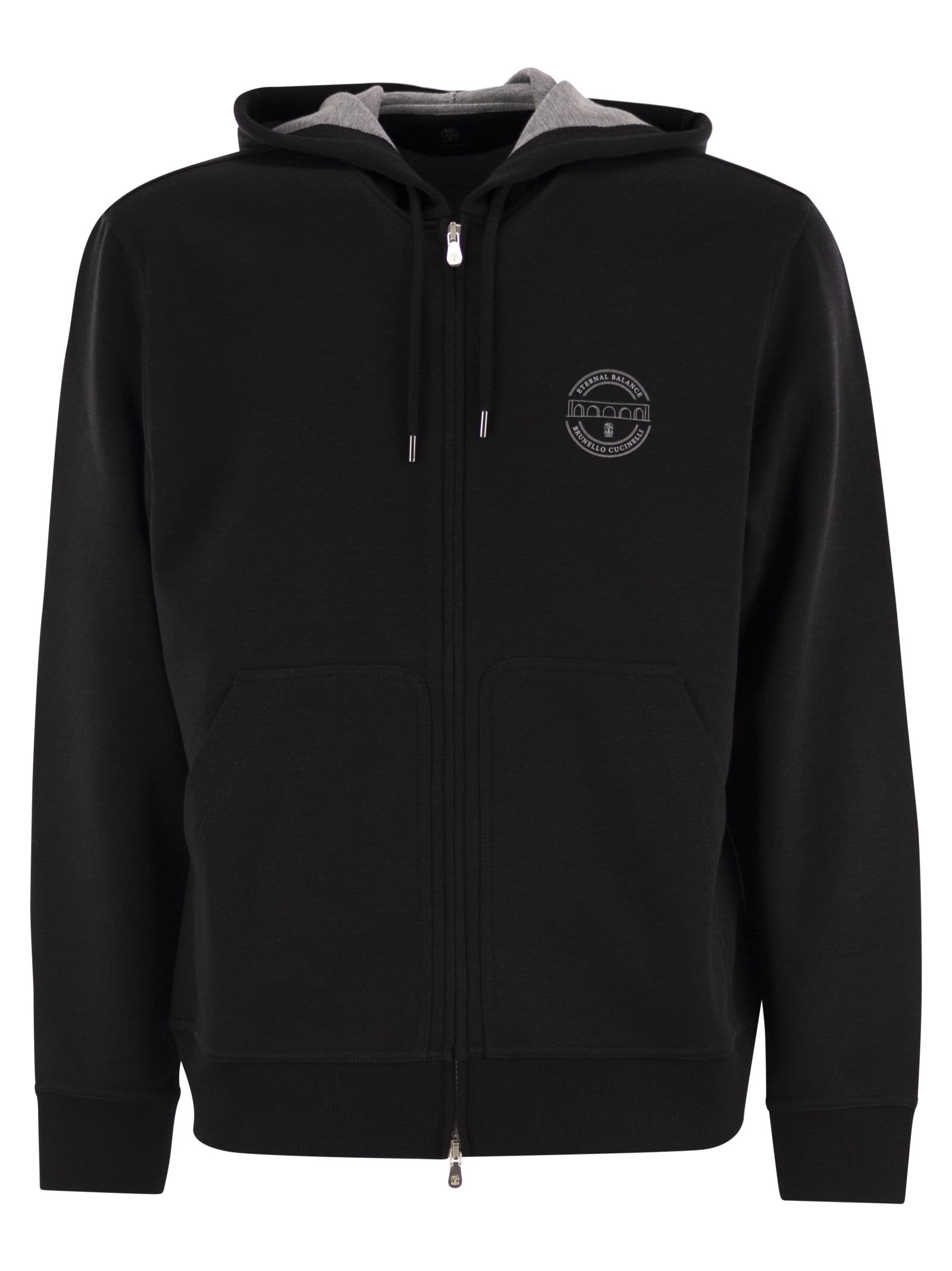 Shop Brunello Cucinelli Cotton, Cashmere And Silk Fleece Hooded Topwear In Black