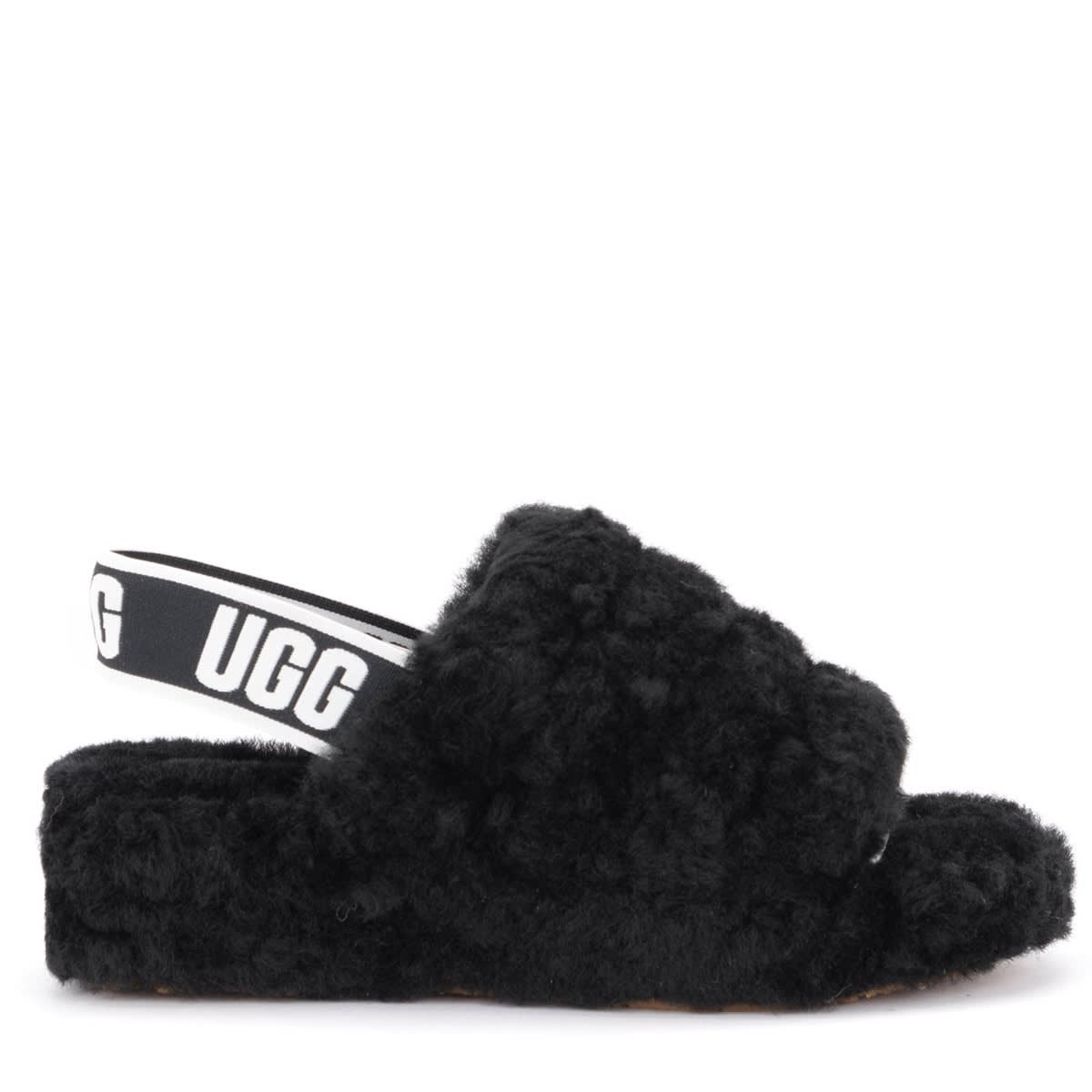 Ugg Fluff Yeah Sandal Slipper Made Of Soft Black Leather