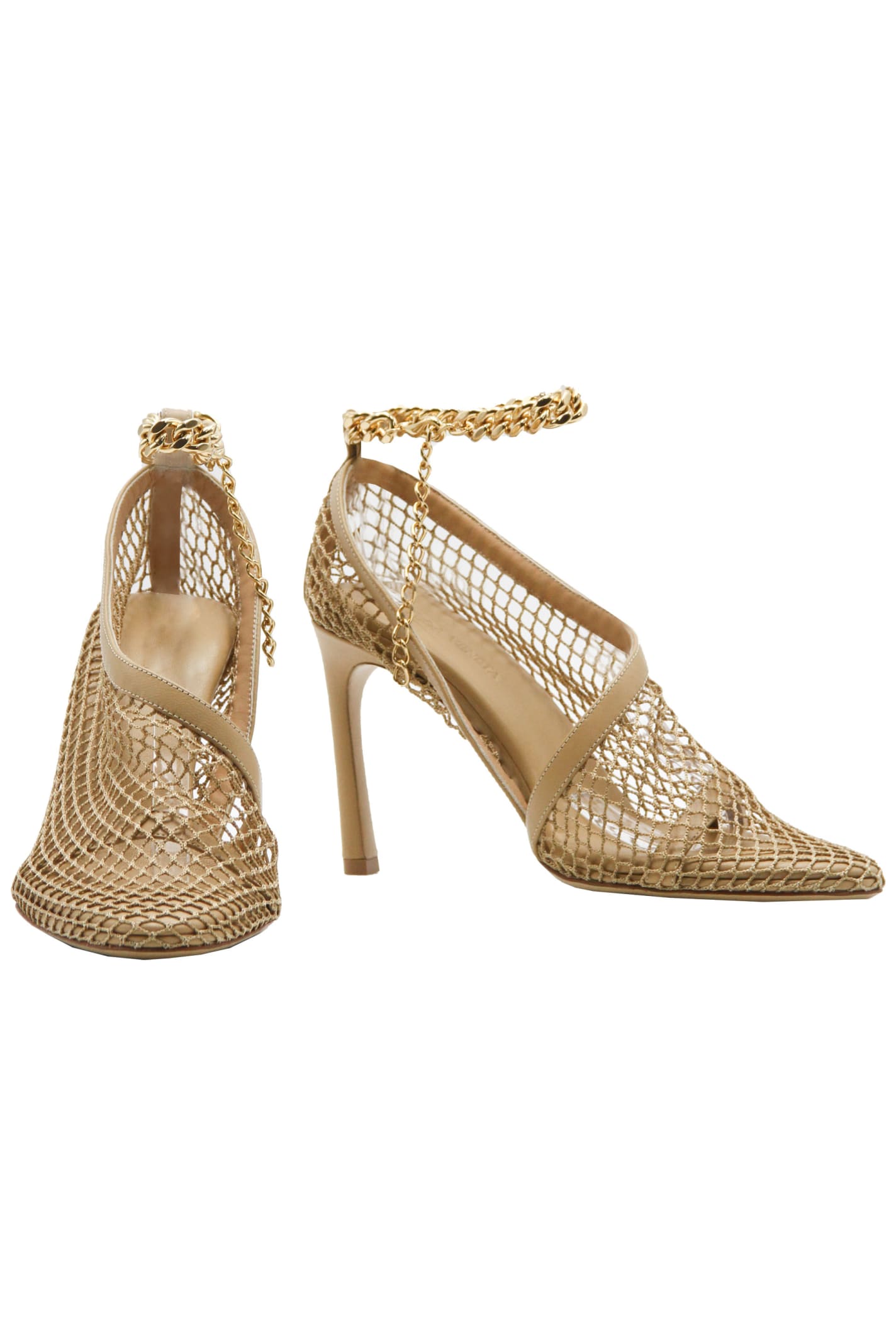 Bottega Veneta Stretch Sandals In Leather And Mesh In Beige