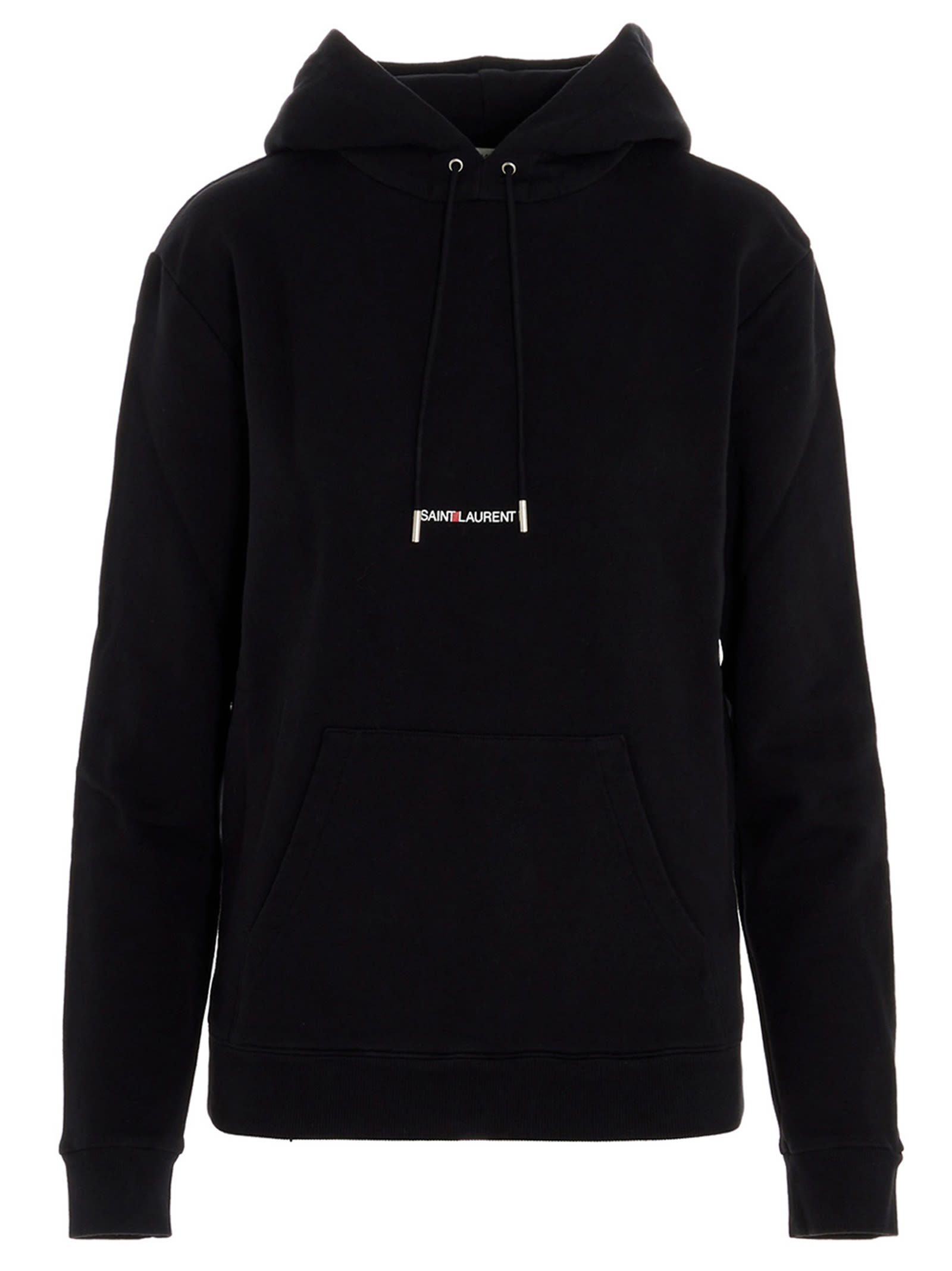 Shop Saint Laurent Logo Print Hoodie In Black