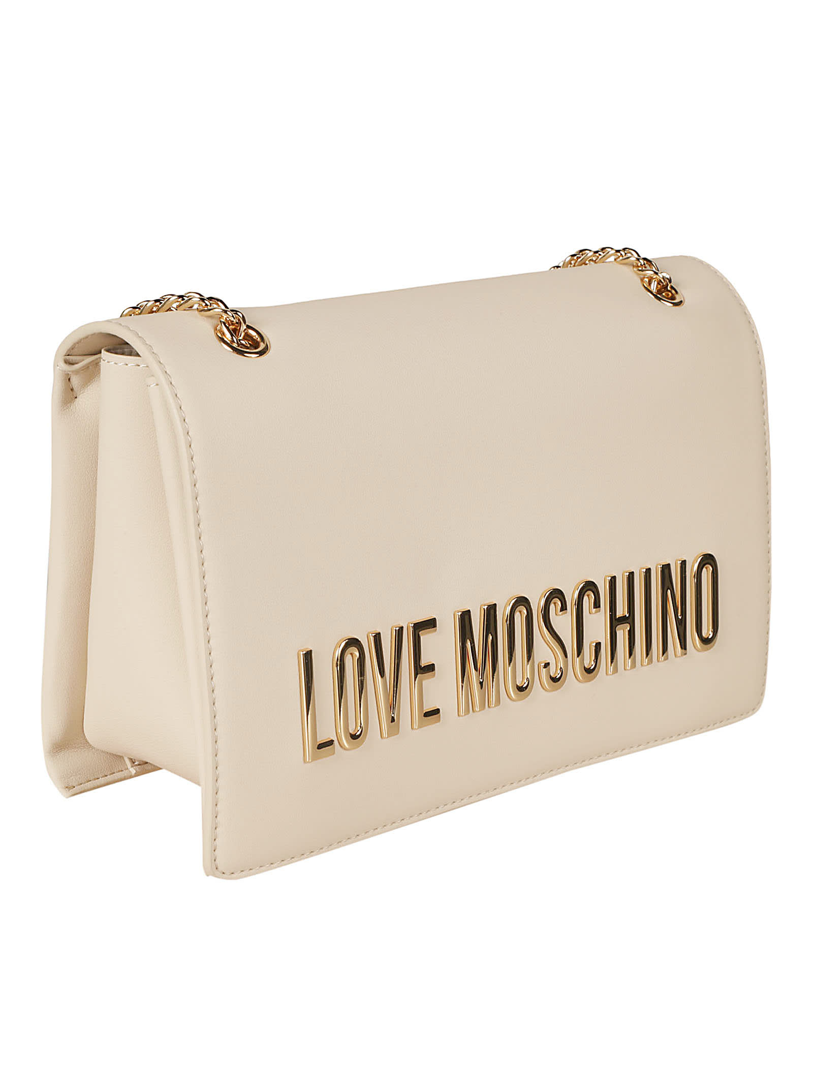 Shop Moschino Logo Plaque Applique Shoulder Bag In Avorio