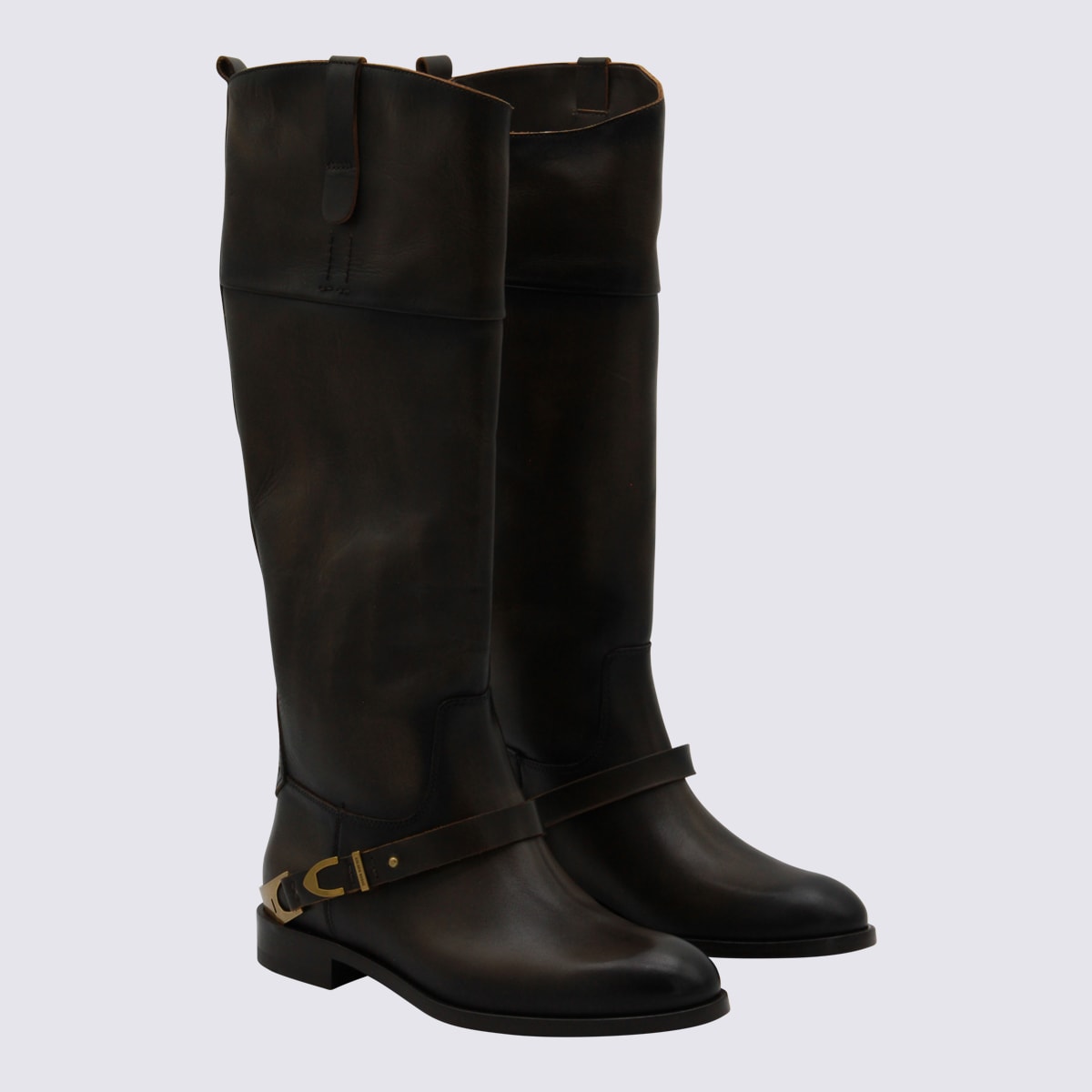 Golden Goose Charlie Distressed Leather Upper With Accessories Boots Brown In Animal Print