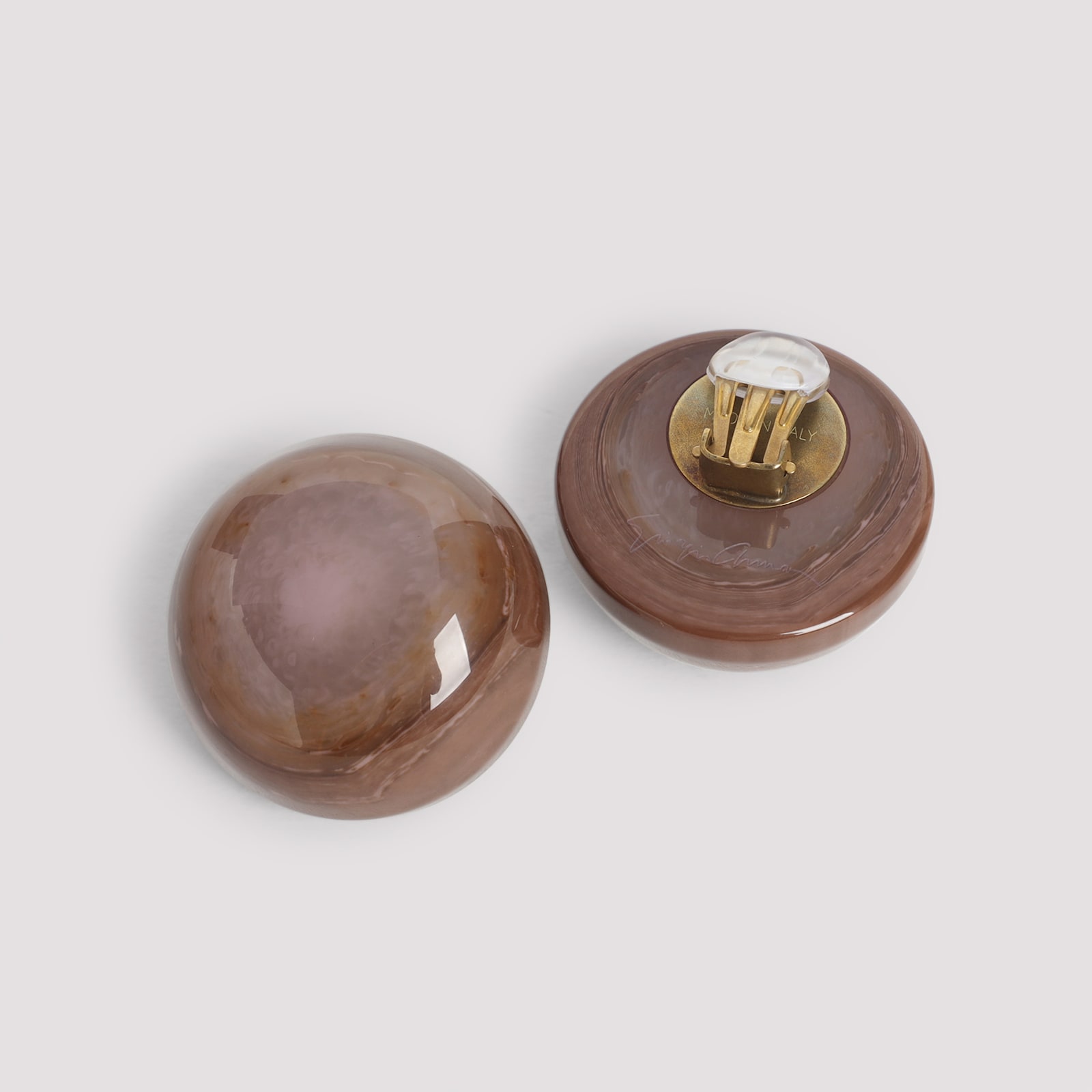 Giorgio Armani Glossy Brass Earrings With Rounded Design In Brown