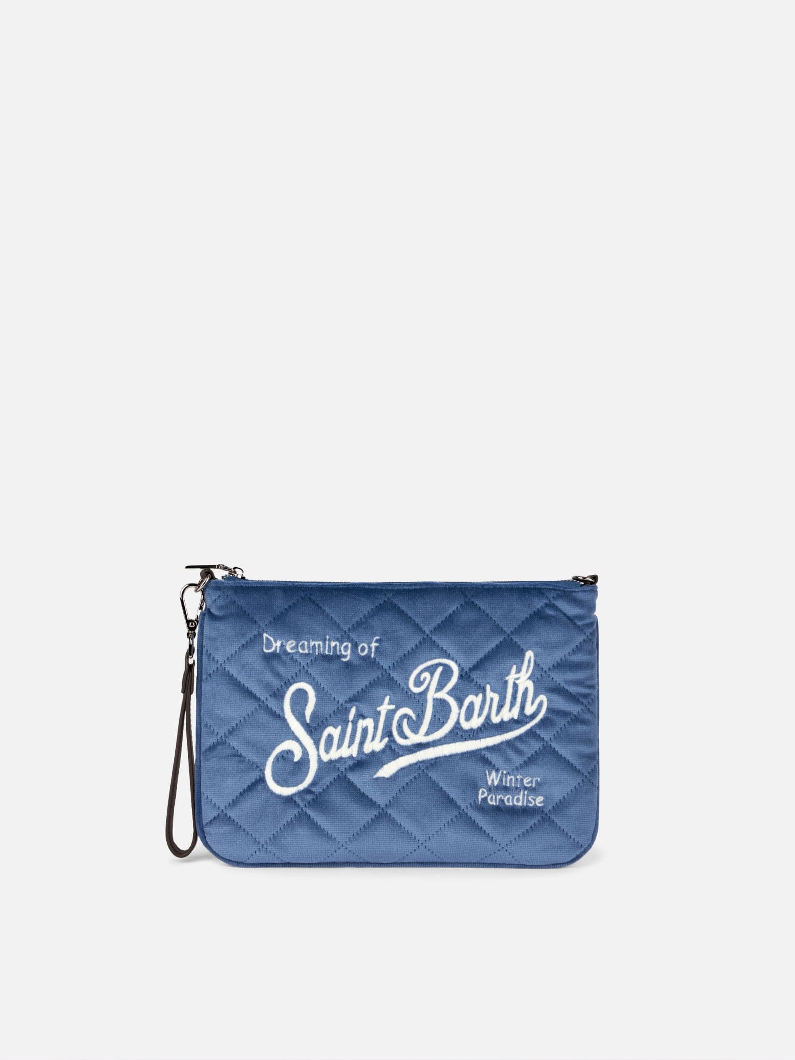 Mc2 Saint Barth Velvet Quilt Light Blue Parisienne Sherpa Cross-body Pouch Bag In Sky
