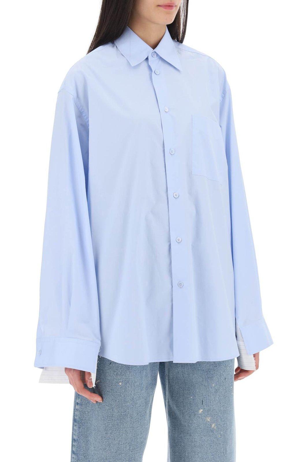Shop Mm6 Maison Margiela Panelled-detailed Long-sleeved Shirt In Light Blue