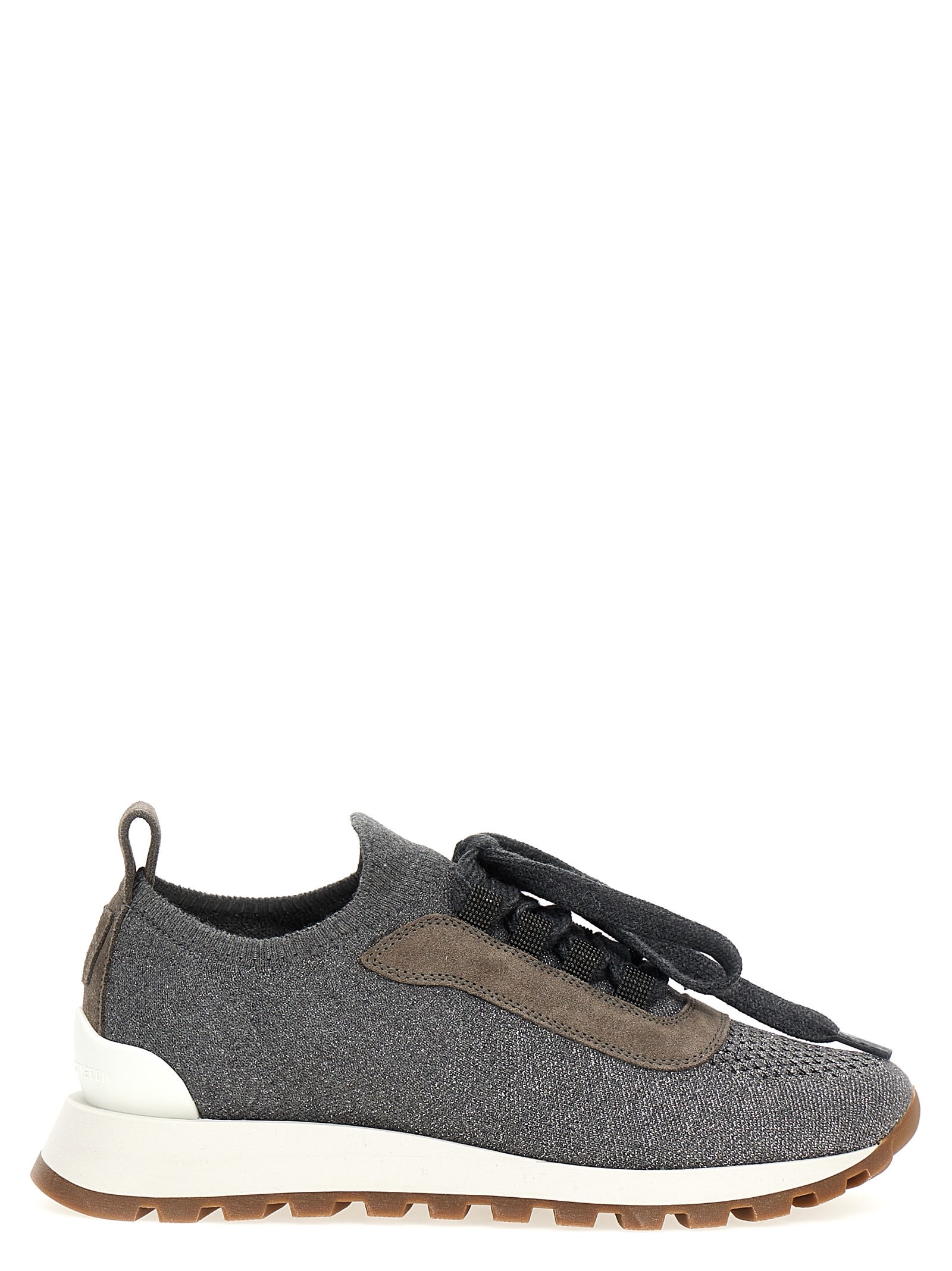 Shop Brunello Cucinelli Lurex Knit Sneakers In Gray