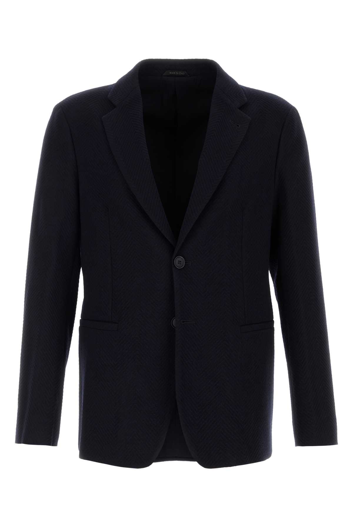 Shop Giorgio Armani Navy Blue Stretch Wool Blazer