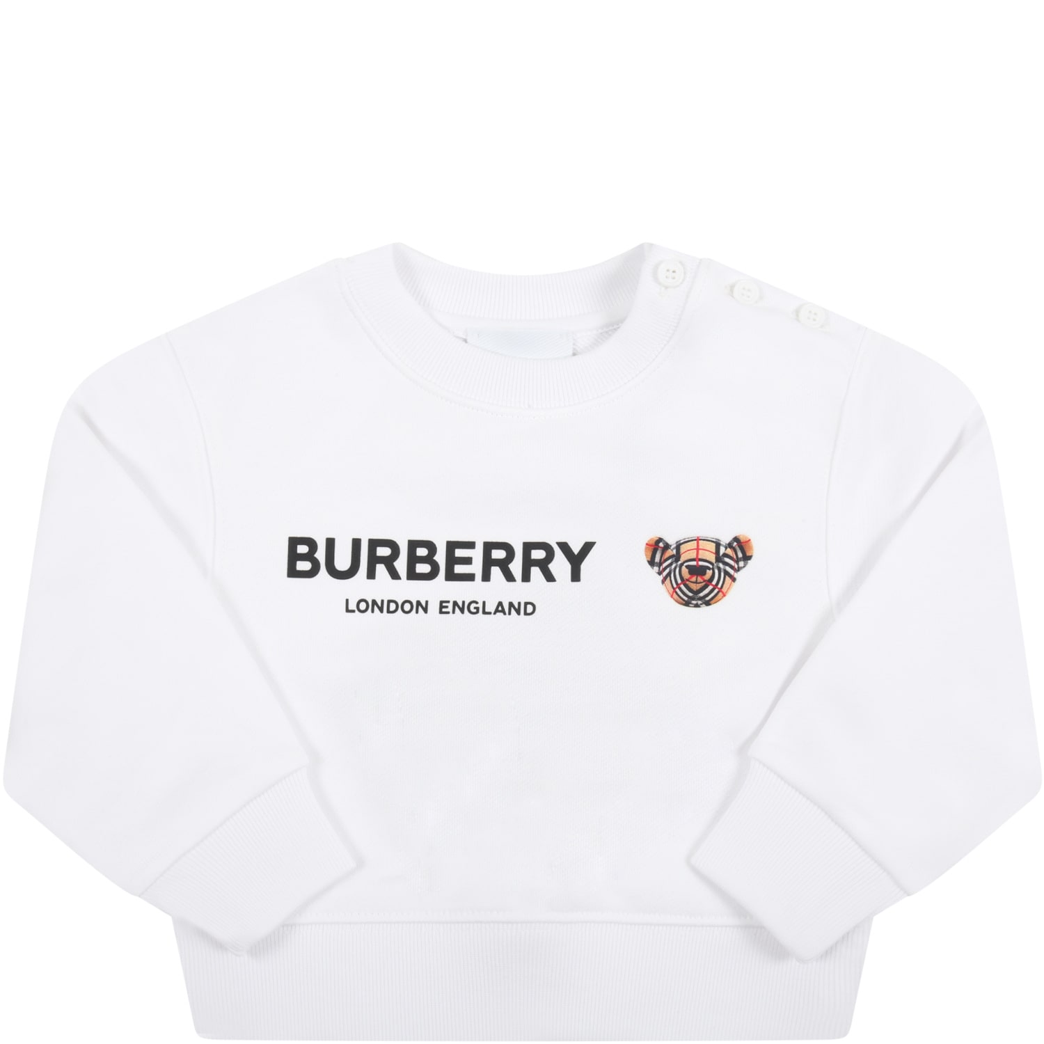 Burberry White Sweatshirt For Baby Kids With Iconic Bear