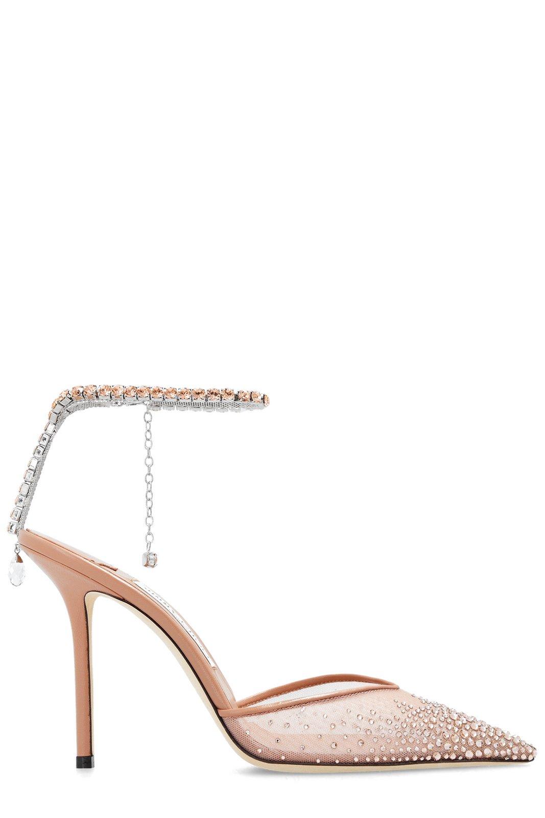 Shop Jimmy Choo Embellished Pointed-toe Pumps In Powder