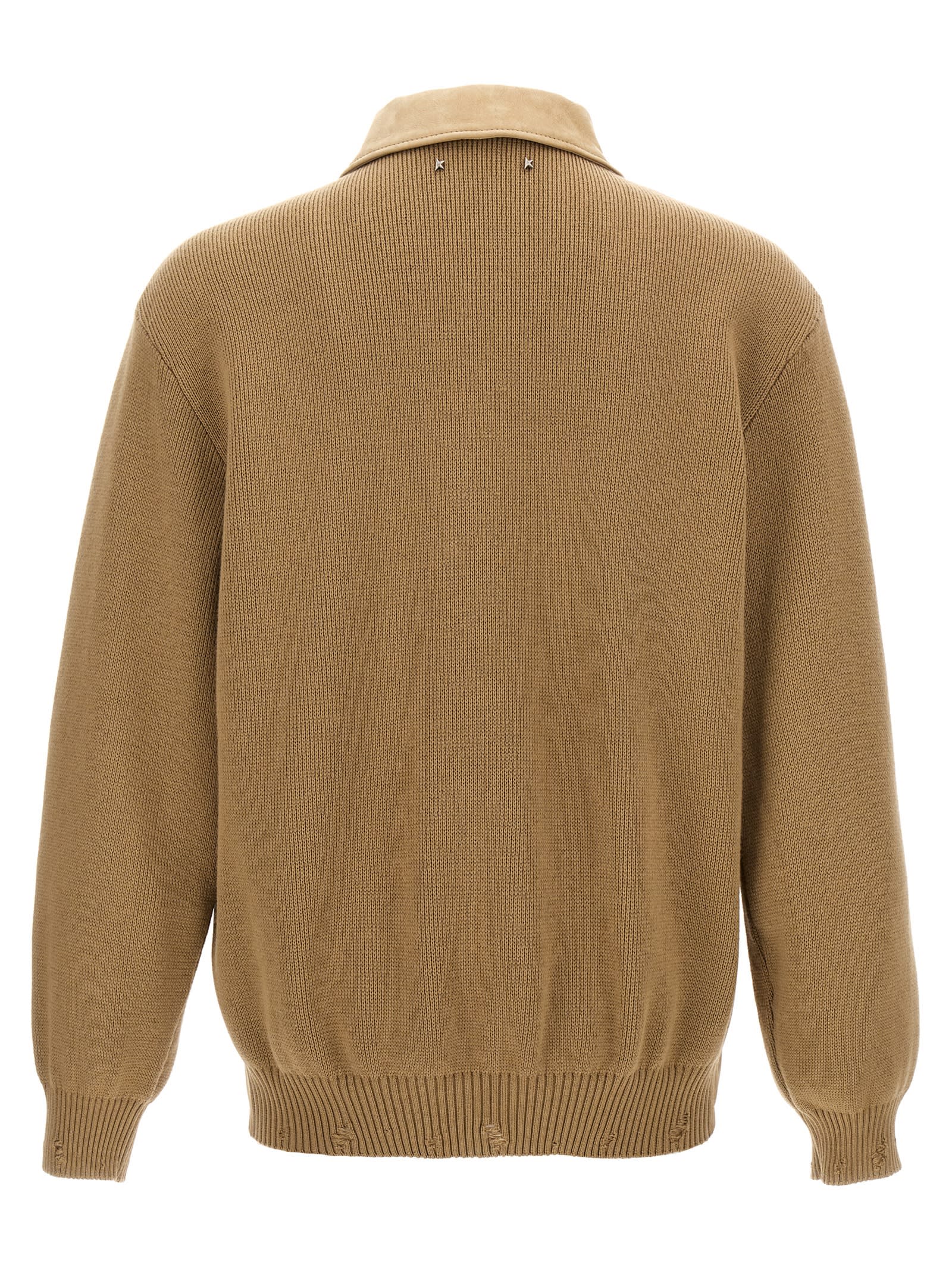 Golden Goose 'neil' Collar Jacket With Ribbed Accents In Beige