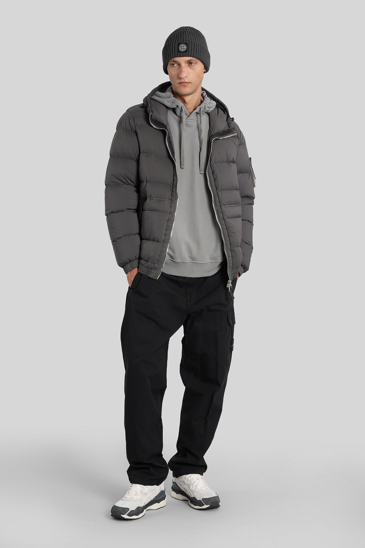 Stone Island Short Hooded Down Jacket In Gray