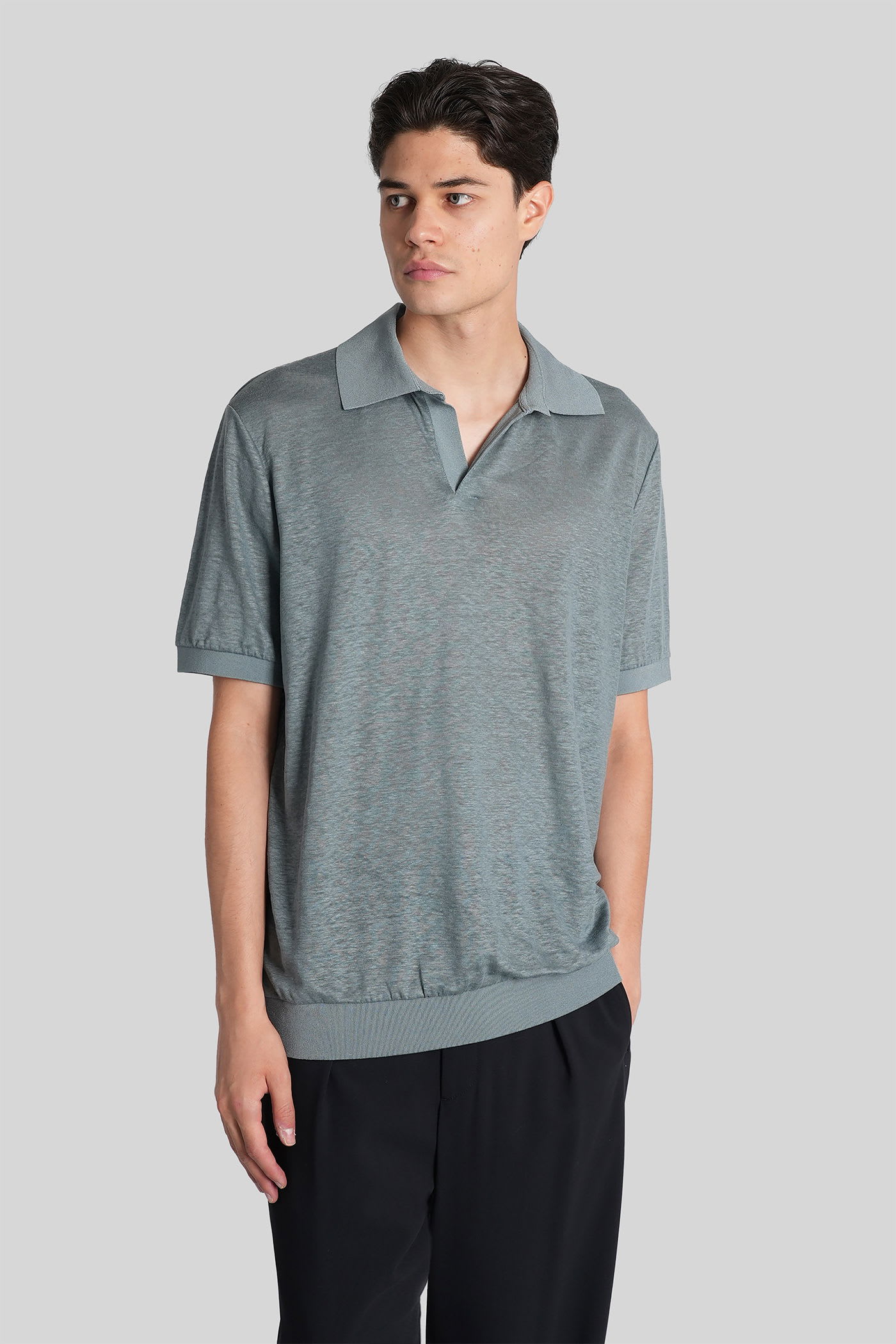 Giorgio Armani Polo In Green Linen In Gray