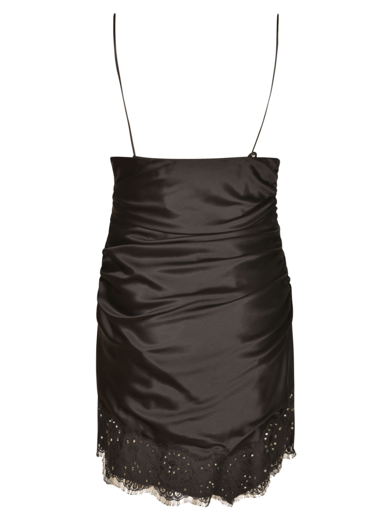 Shop Alessandra Rich Lace & Hotfix Mini Dress In Black
