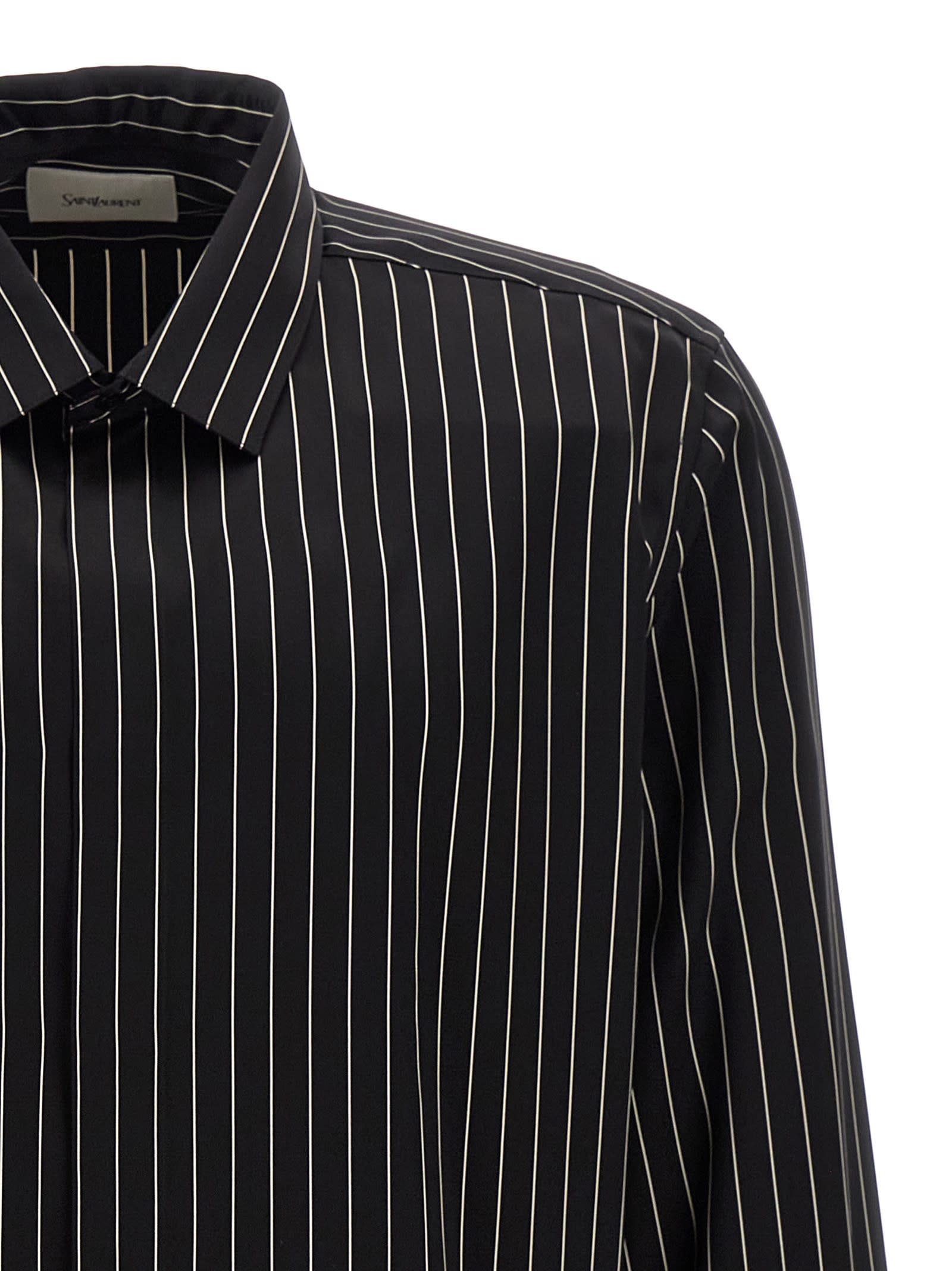 Shop Saint Laurent Striped Shirt In White/black