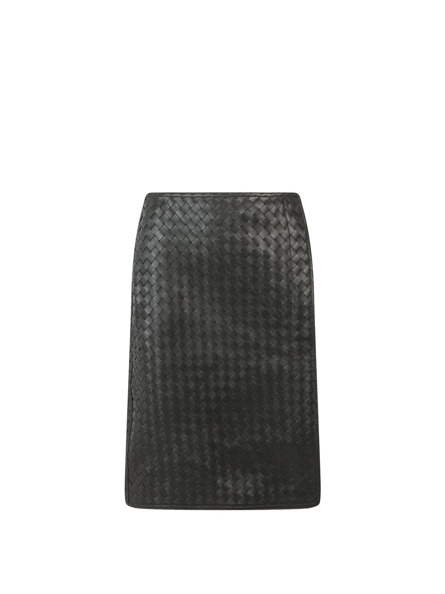 Bottega Veneta Intrecciato Leather High-waisted Skirt In Green