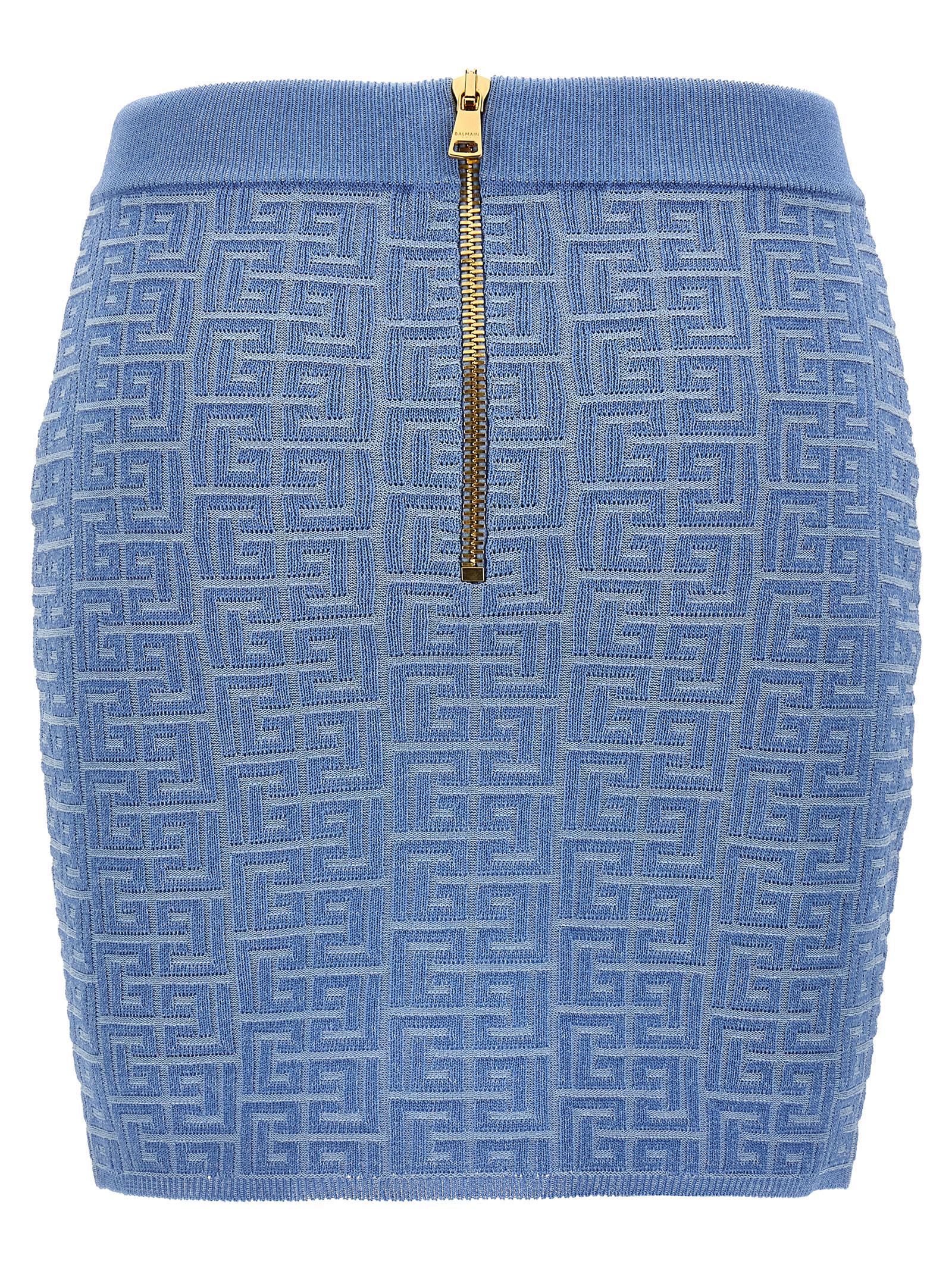 Balmain Pb Monogram Jacquard Mini Skirt In Light Blue