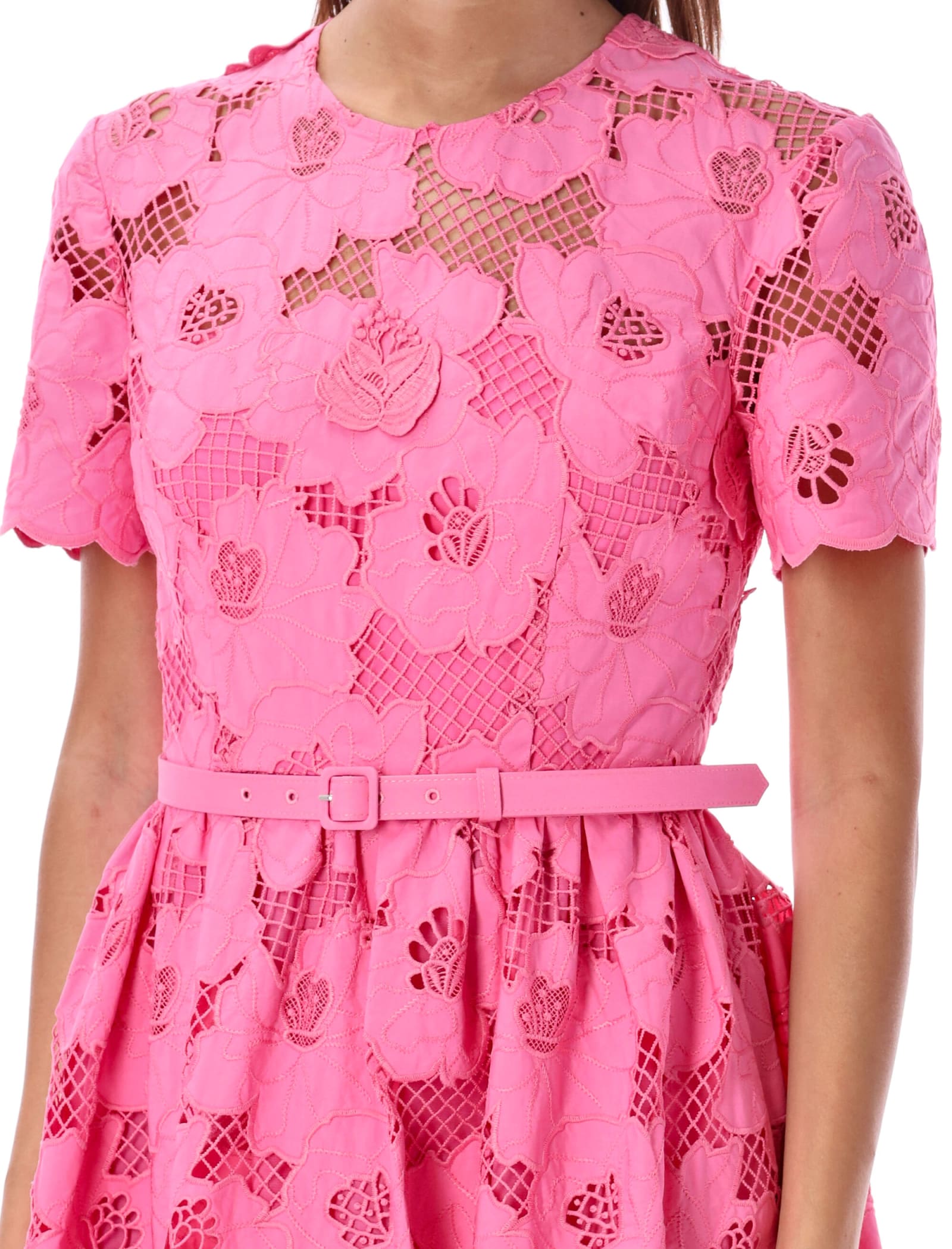 Shop Self-portrait Lace Midi Dress In Pink