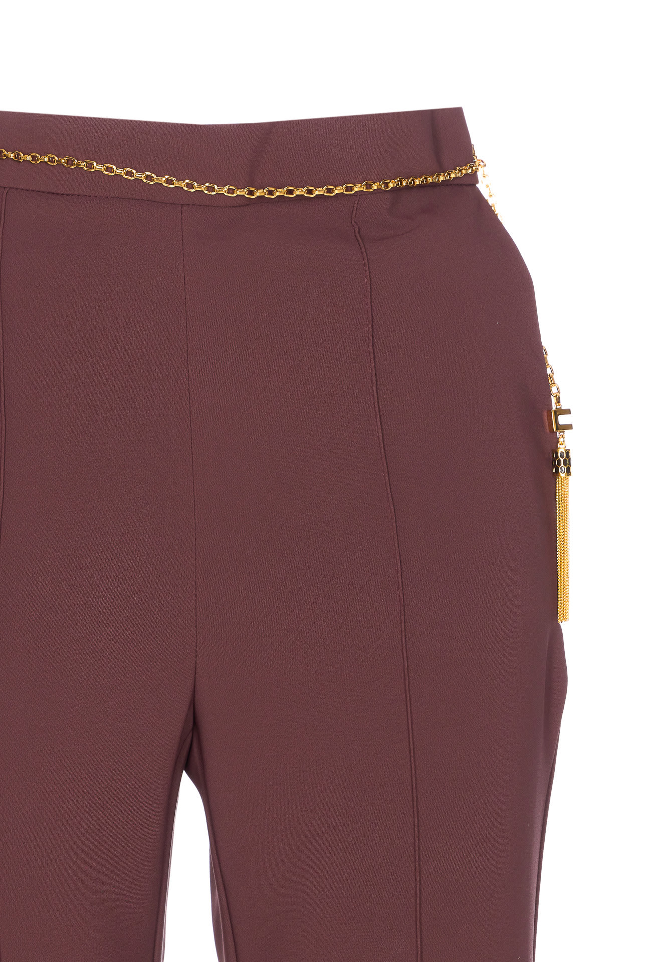 Elisabetta Franchi Regular Fit Trousers With Belt Chain And Pockets In Burgundy