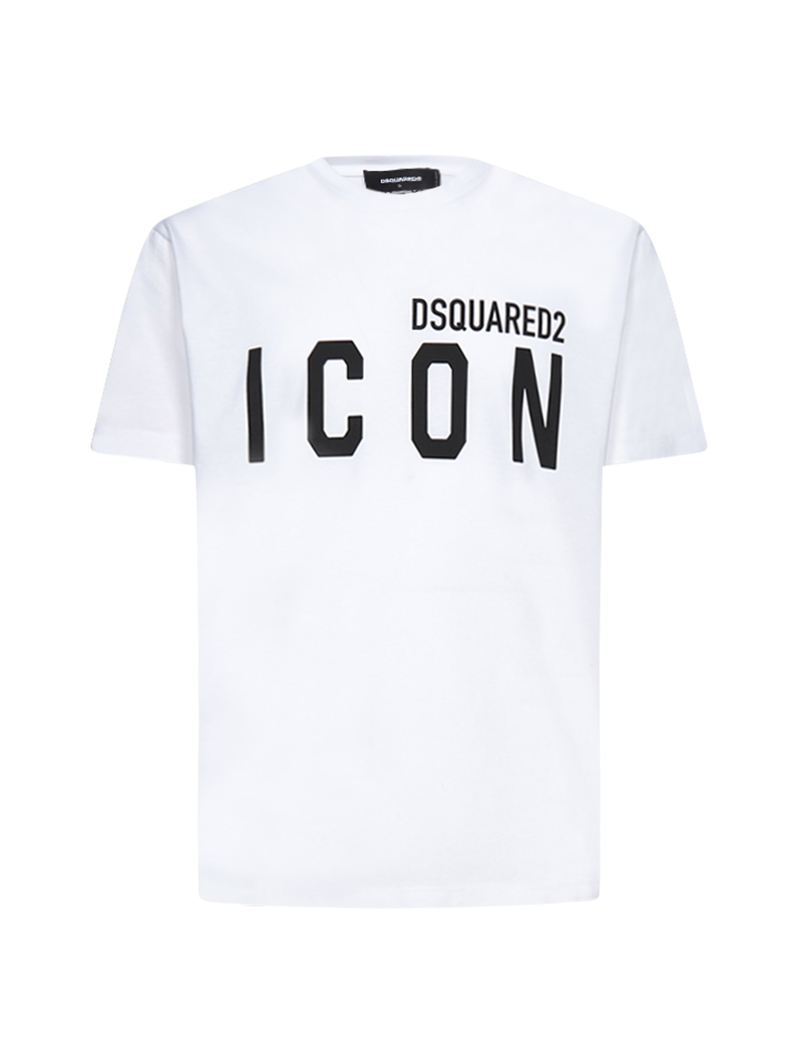 Dsquared2 White Crewneck T-shirt With Maxi Logo Print On The Front In White/black