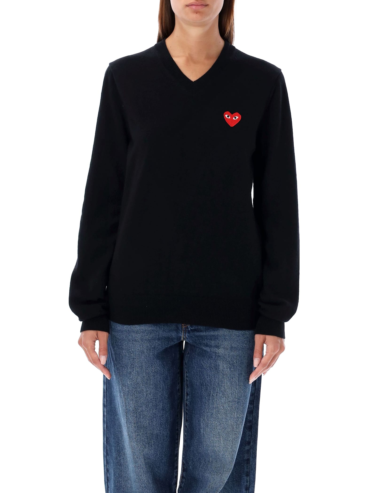 Comme des Garçons Play Red Heart Patch V-neck