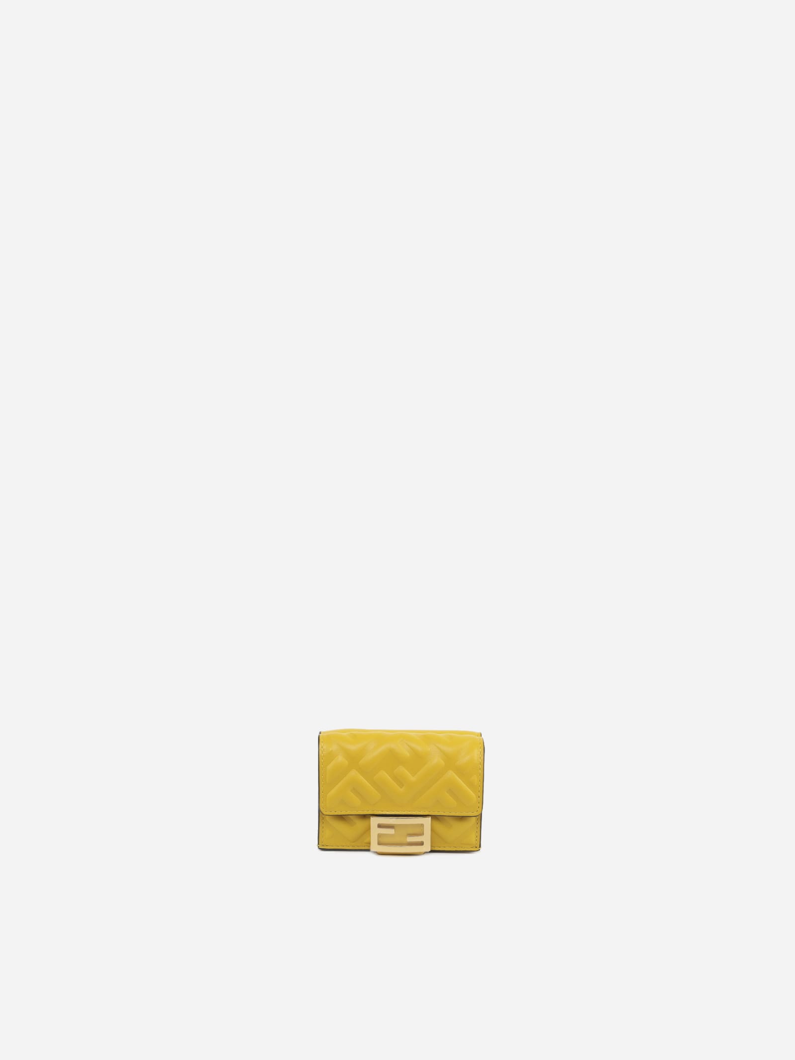 Fendi Baguette Wallet In Leather With All-over Ff Motif In Yellow