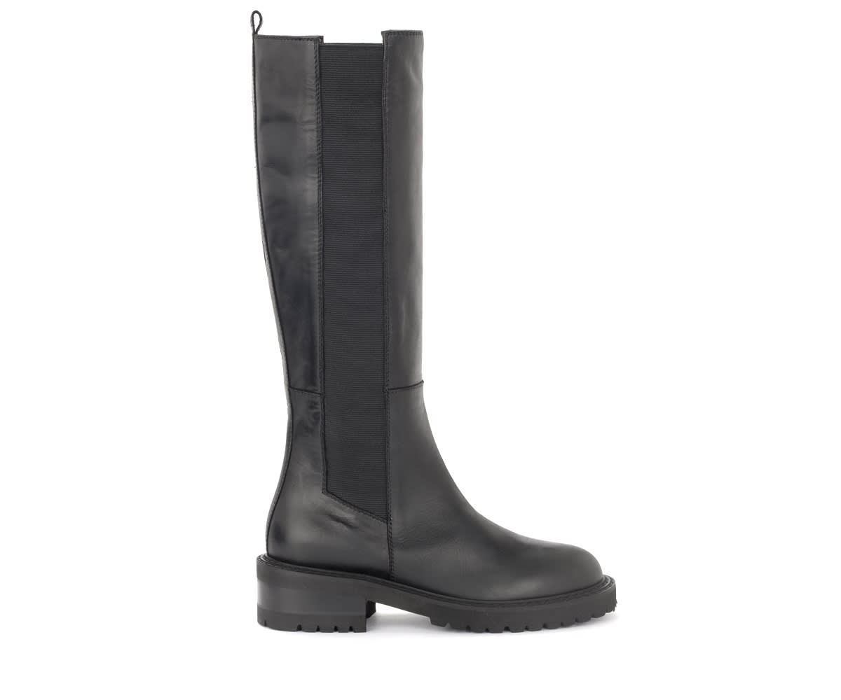 Via Roma 15 Boots In Black Leather With Elastic Strap