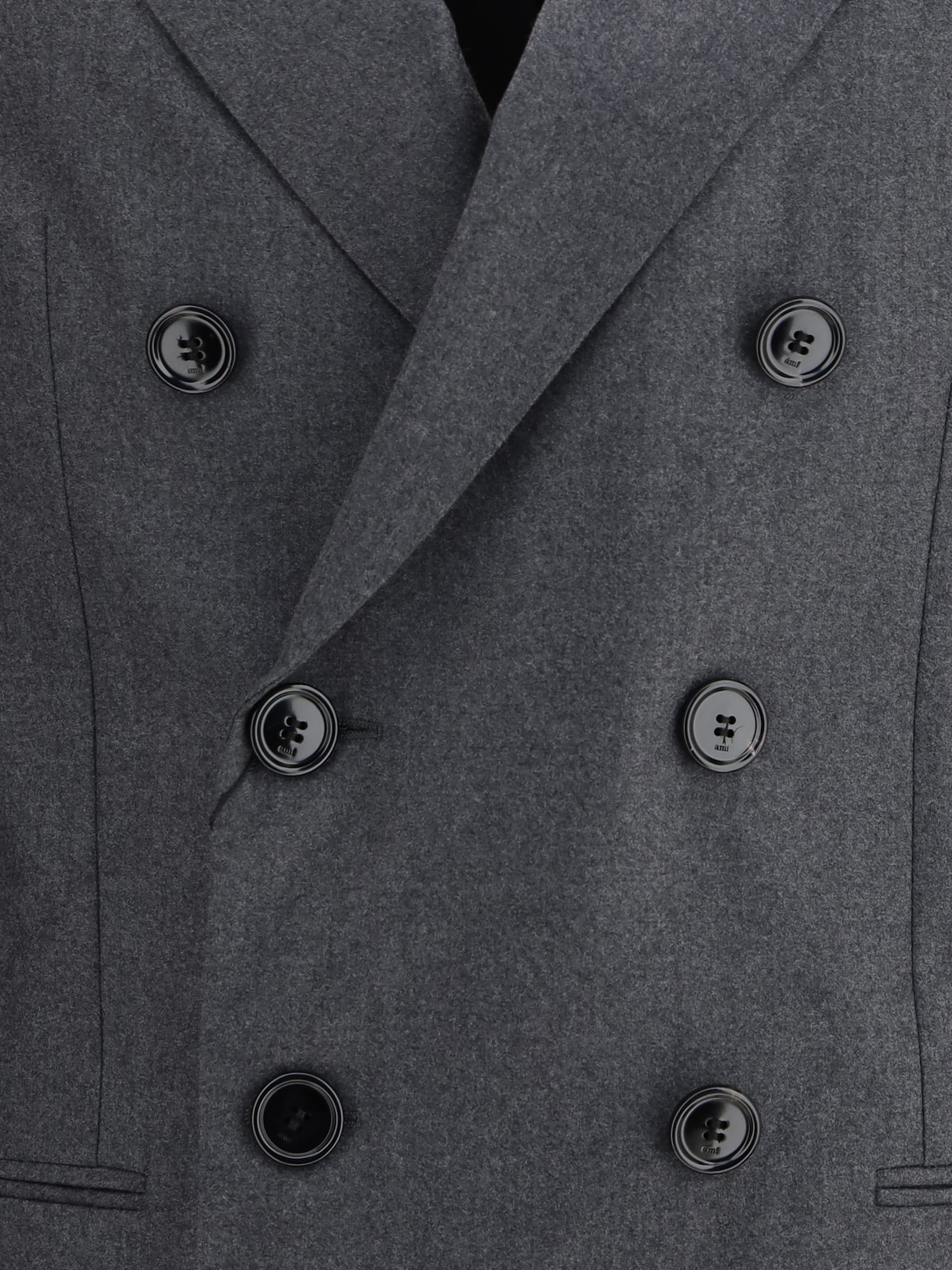 Ami Alexandre Mattiussi Ami Paris Men Double-breasted Virgin Wool Blazer In Gray