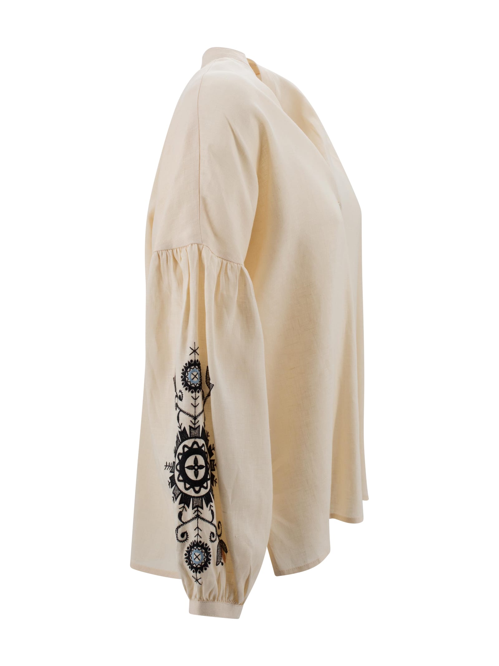 Weekend Max Mara Casual Mandarin Collar Long Sleeves Top In Beige