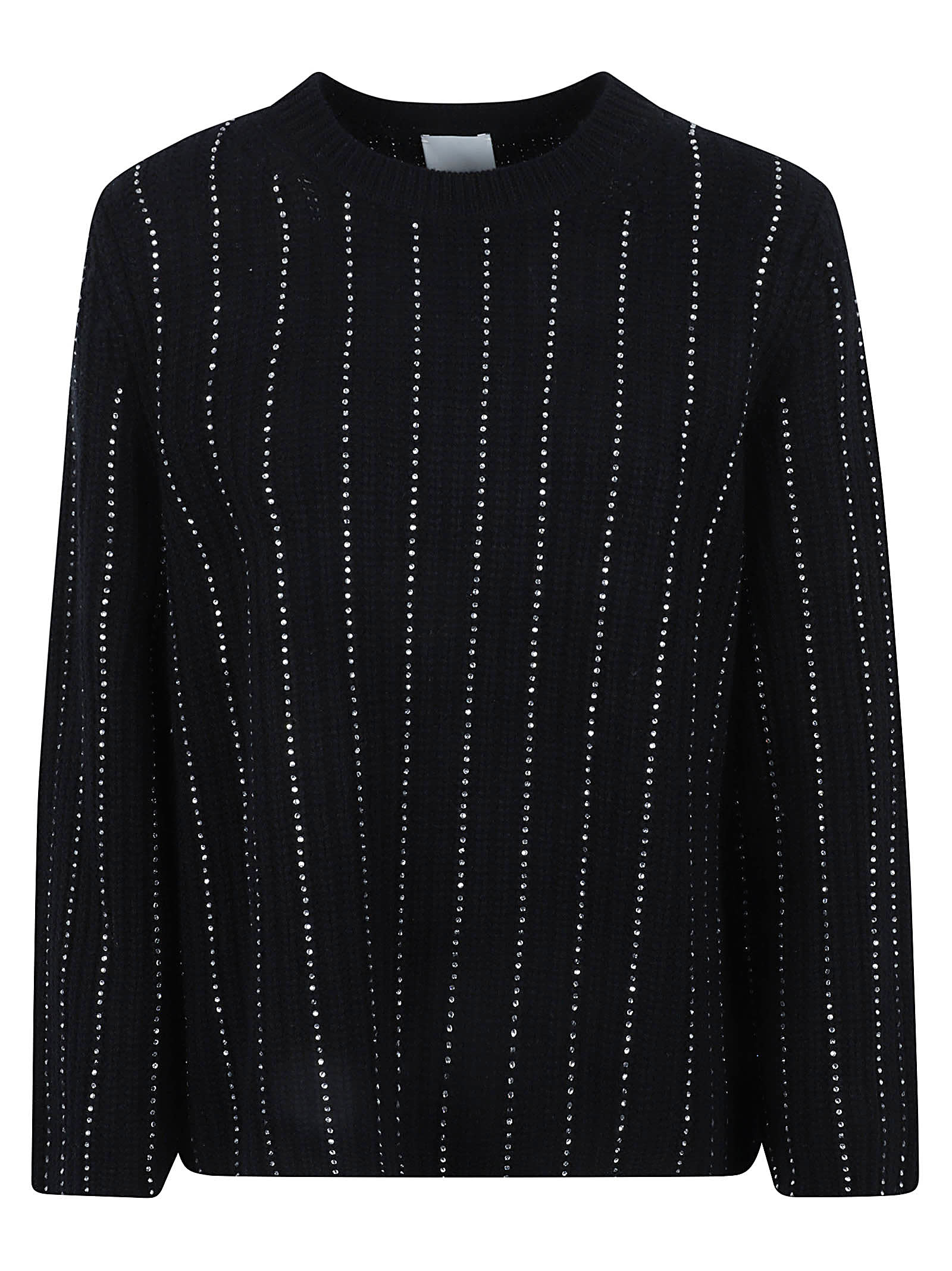 Shop Allude Crystal Embellished Stripe Sweater In Black