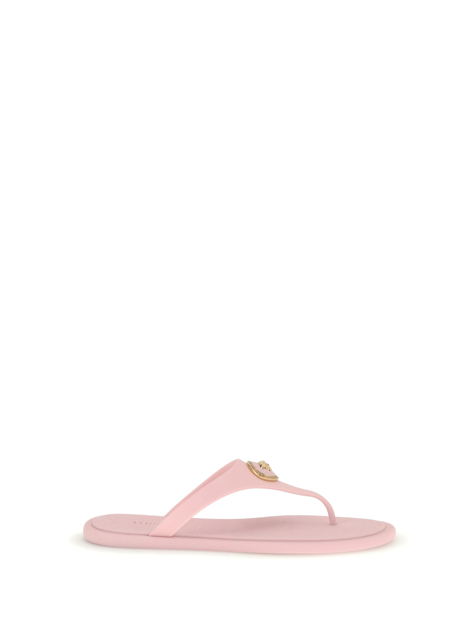 Versace Gianni Ribbon Pink Sandals With Metallic Medusa Head On The Front In Rubber Woman