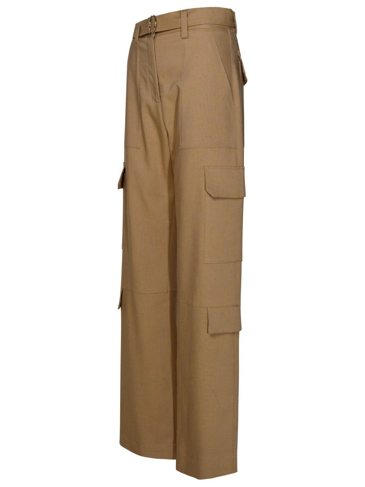 Msgm Belted High-waist Palazzo Cargo Pants In Brown