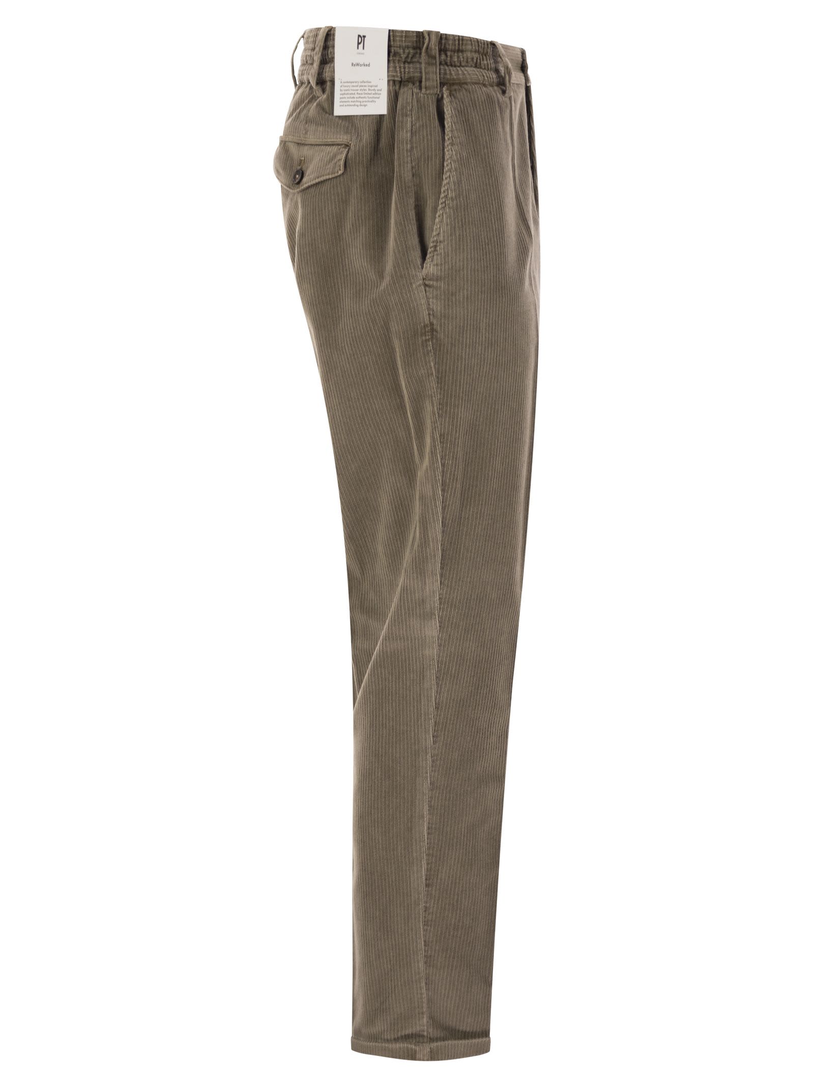 Pt Torino Lyocell Blend Pleated Trousers With Elastic Waist In Beige