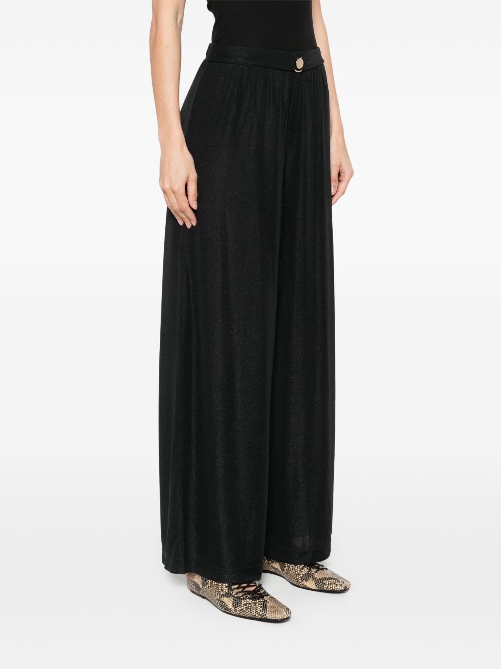 Emporio Armani Lurex Jersey Wide Pants In Black