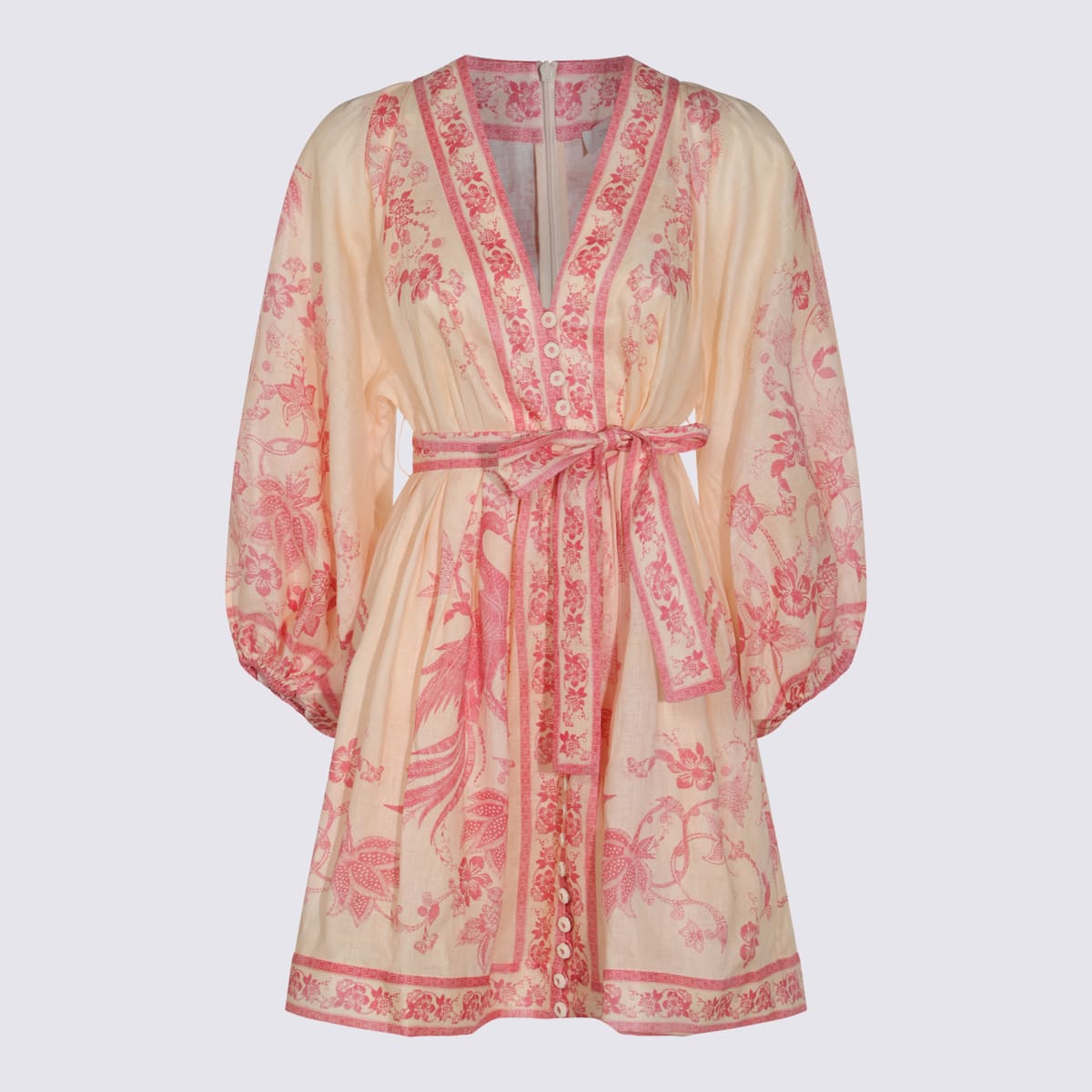 Zimmermann Cream And Pink Linen Dress