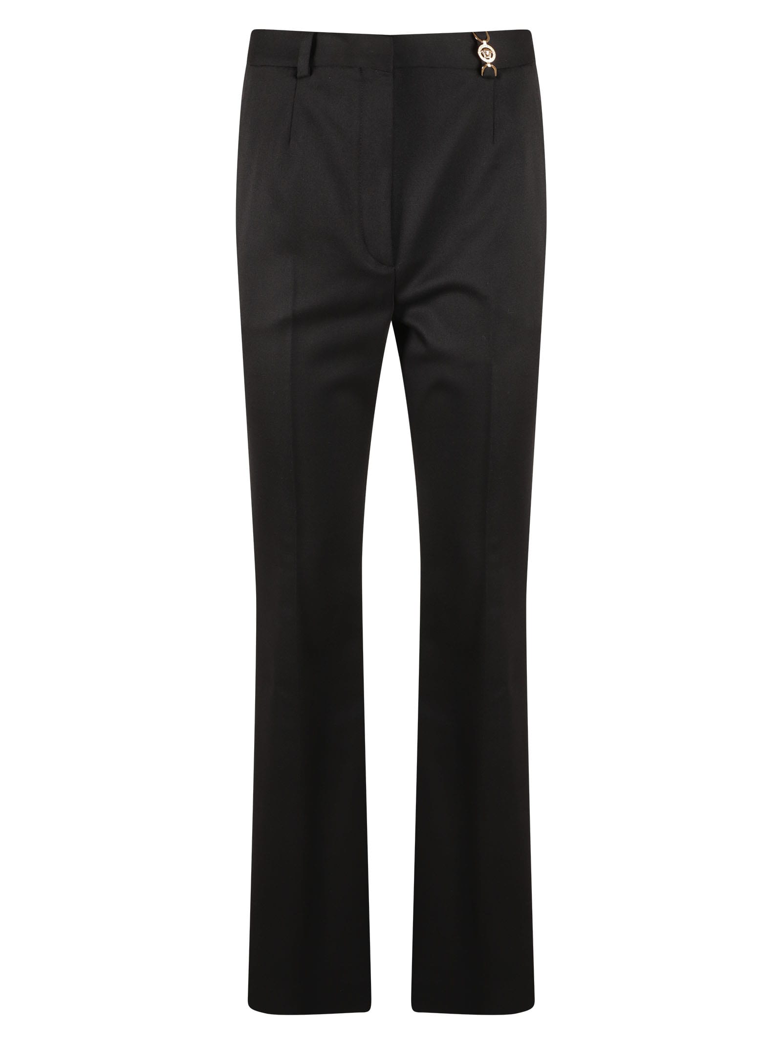 Versace Icons Embellished Wool-blend Flared Pants In Black