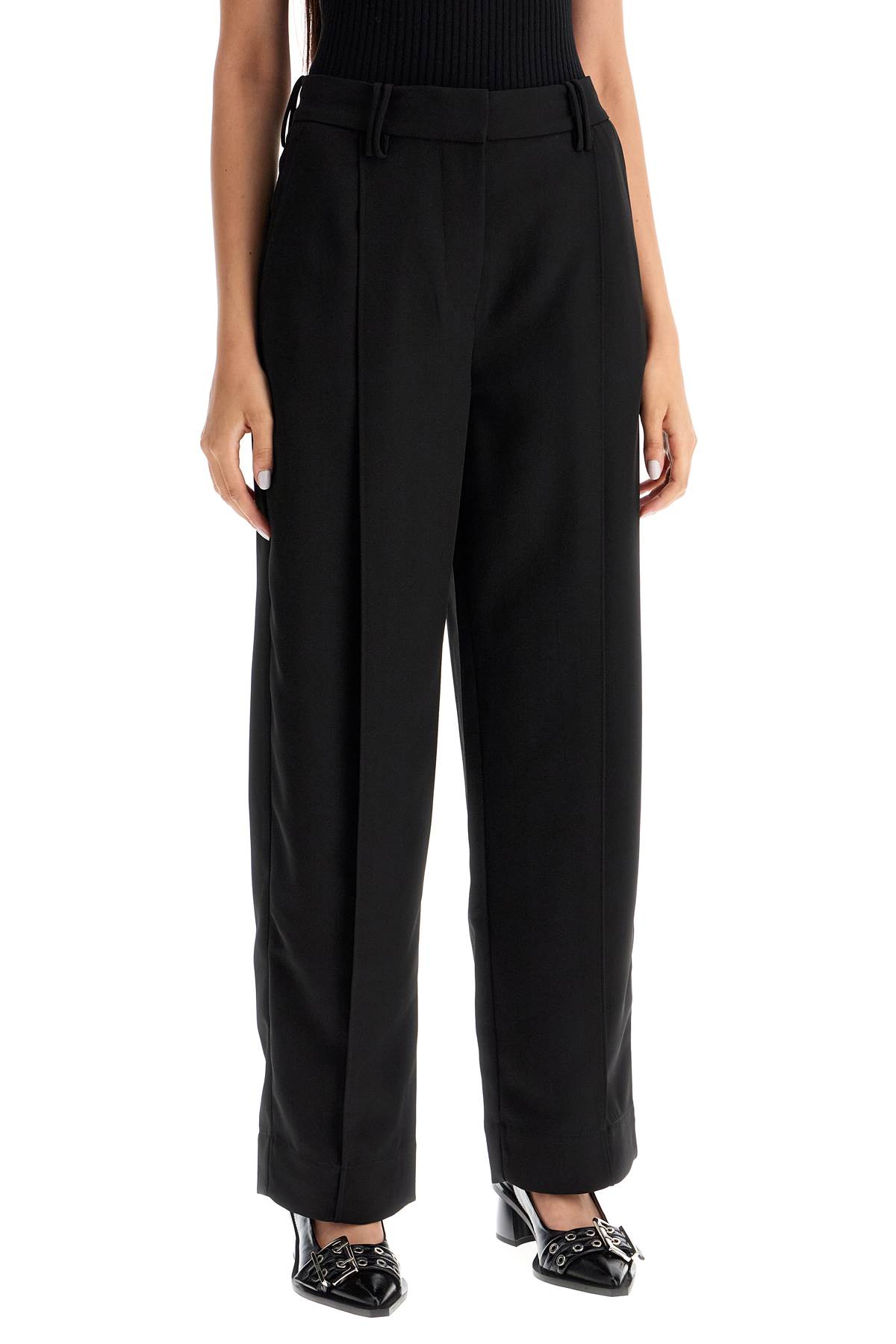 Shop Ganni Lightweight Pants With Pleats In Black