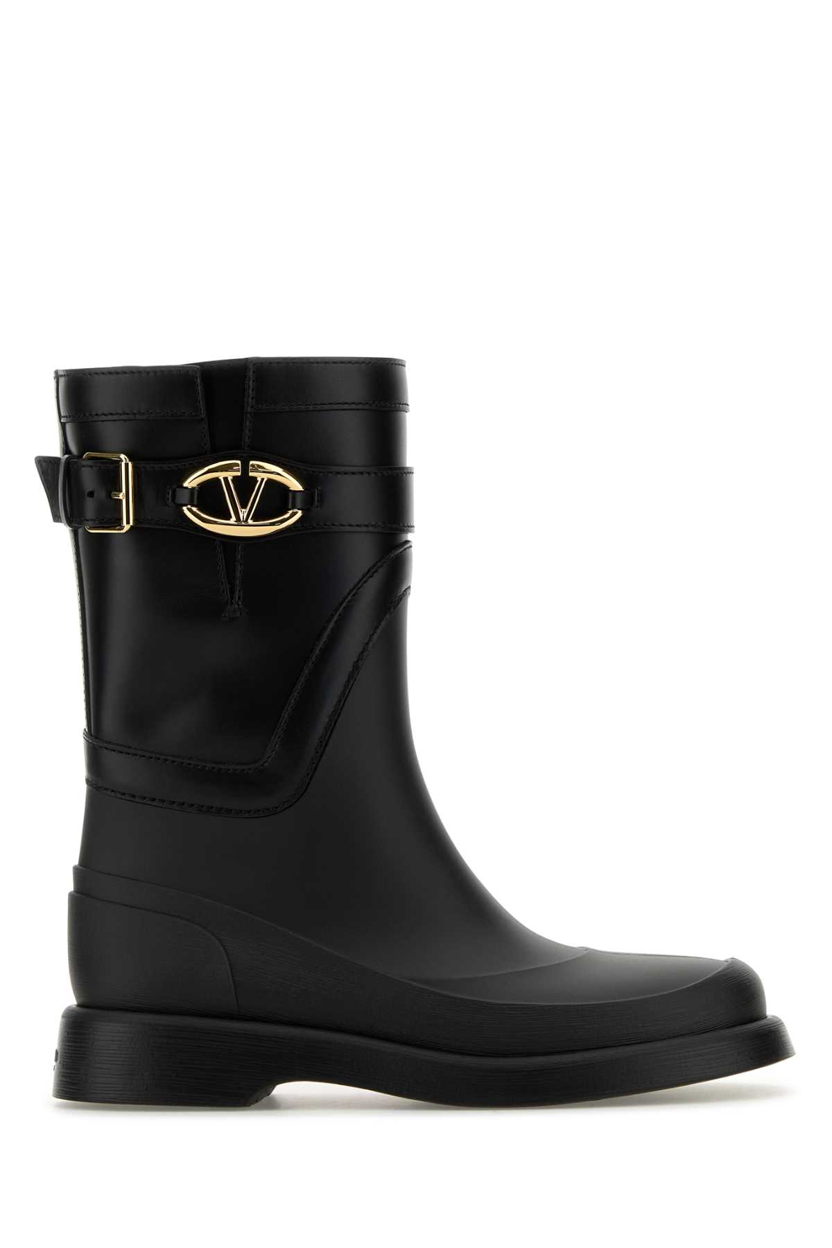 Shop Valentino Black Rubber And Leather Boots In Nero