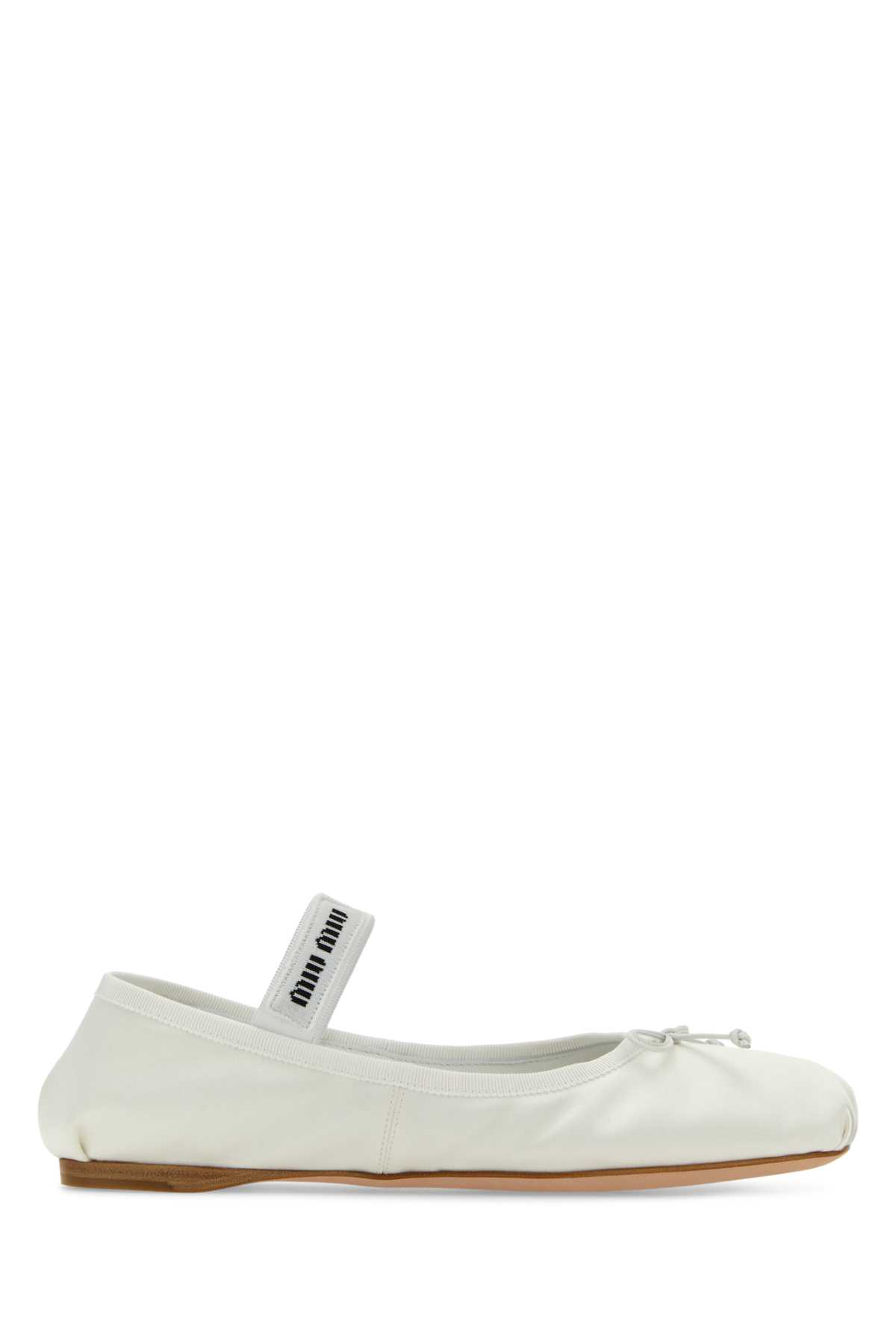 Shop Miu Miu White Satin Ballerinas In Bianco