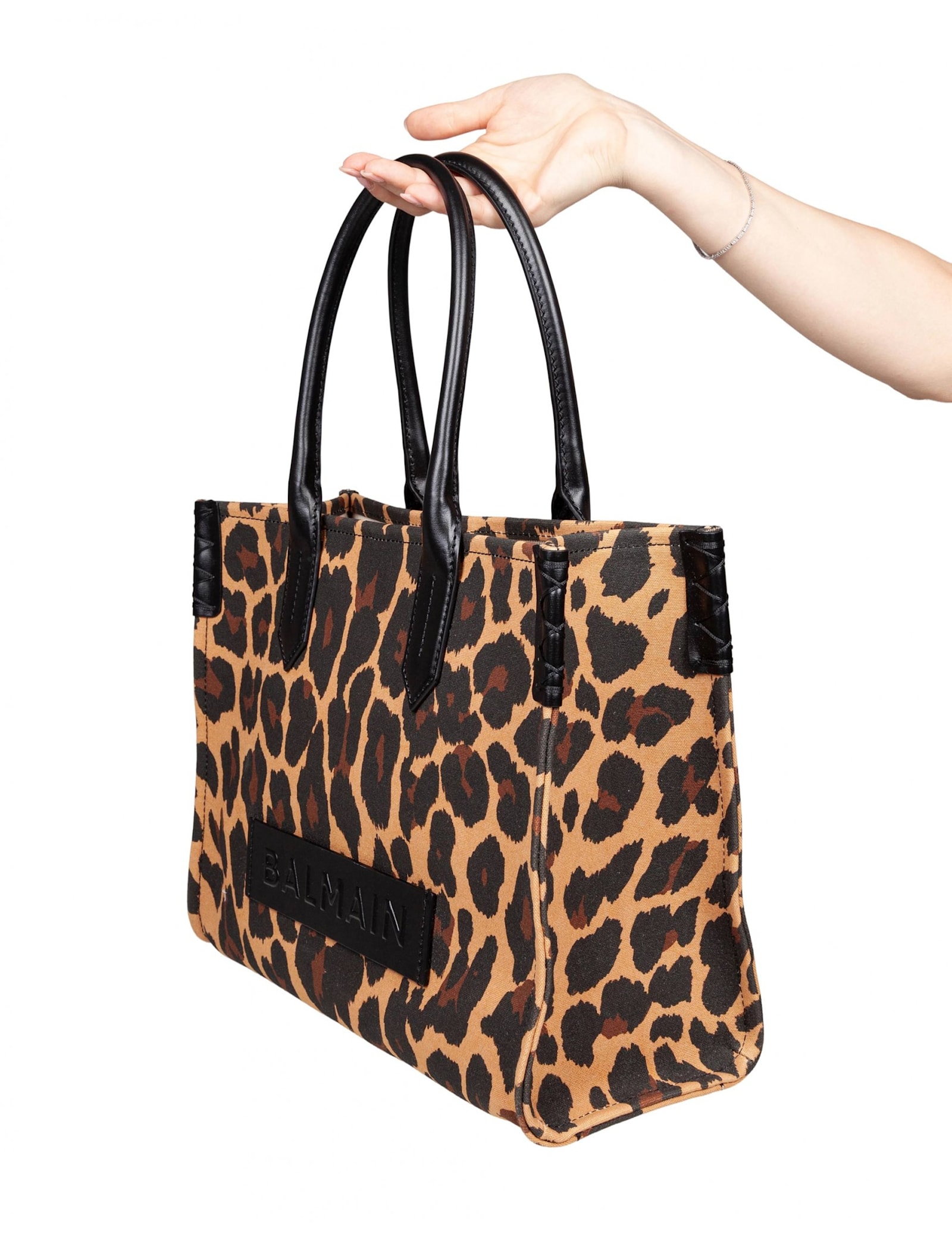 Balmain B-army 36 Canvas Tote Bag With Leopard Print In Multi