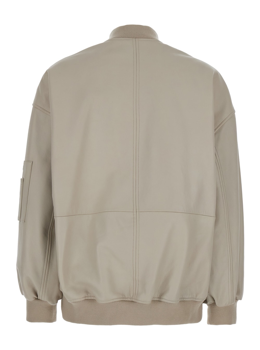 Shop Pinko Beige Bomber Jacket With Zip In Leather Woman