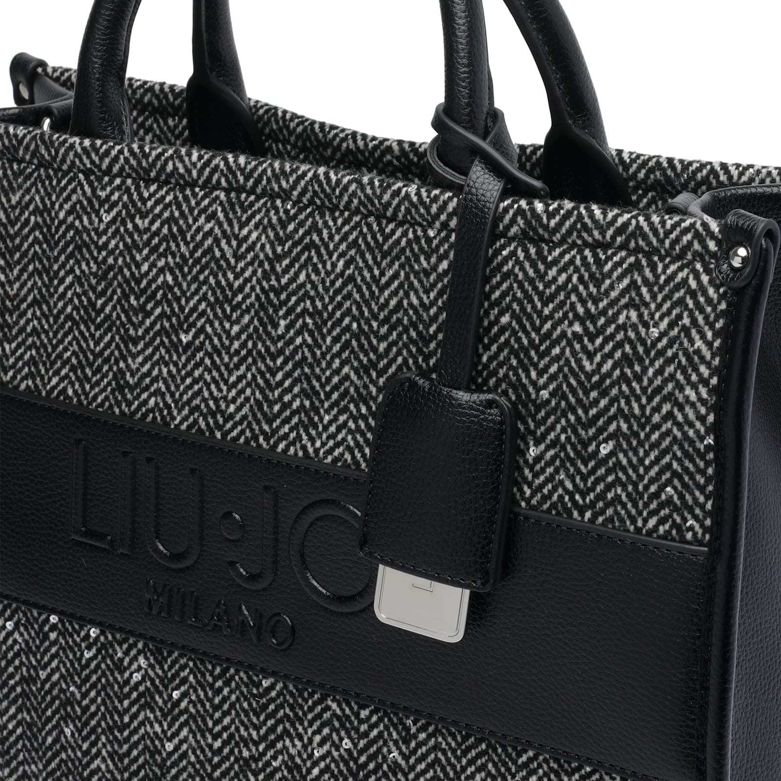 Liu •jo Herringbone-sequin Tote Bag In Black