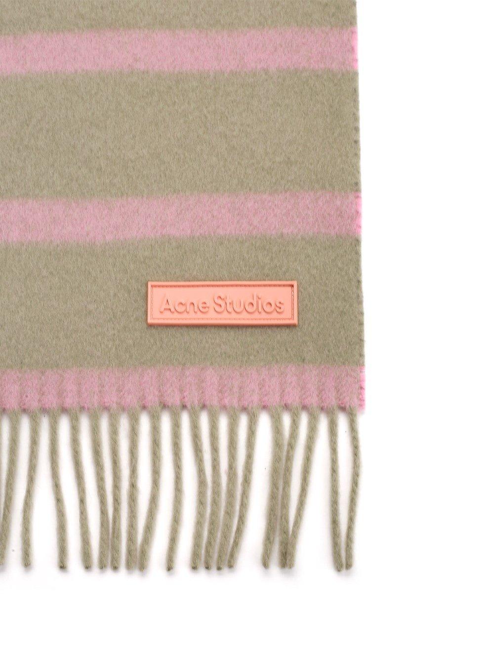 Shop Acne Studios Striped Logo Patch Scarf In Ans Grey/pink