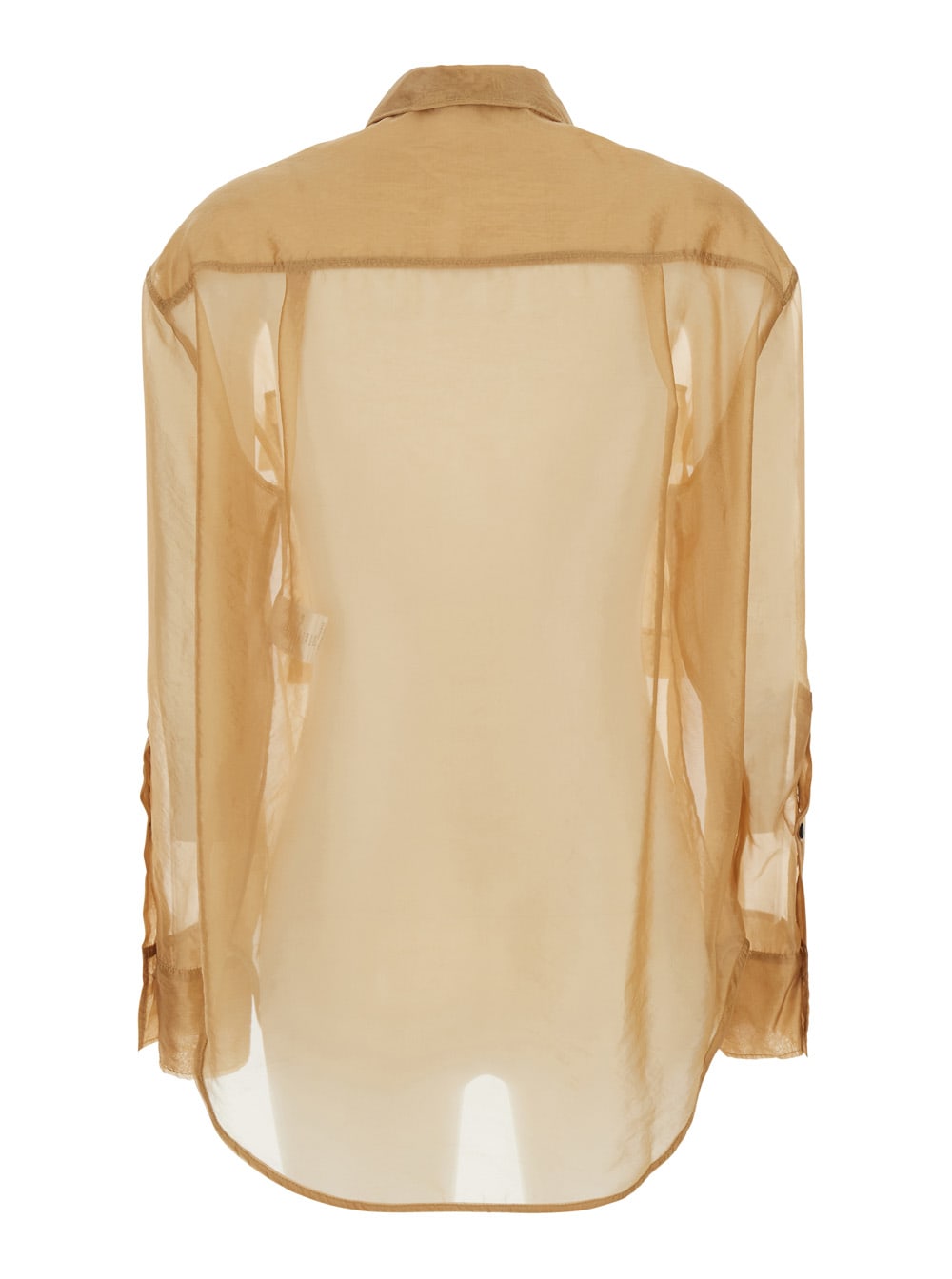TELA THELMA BEIGE SHIRT WITH SEMI-TRANSPARENT DESIGN AND PATCH POCKETS ON THE CHEST IN TECH FABRIC WOMAN 