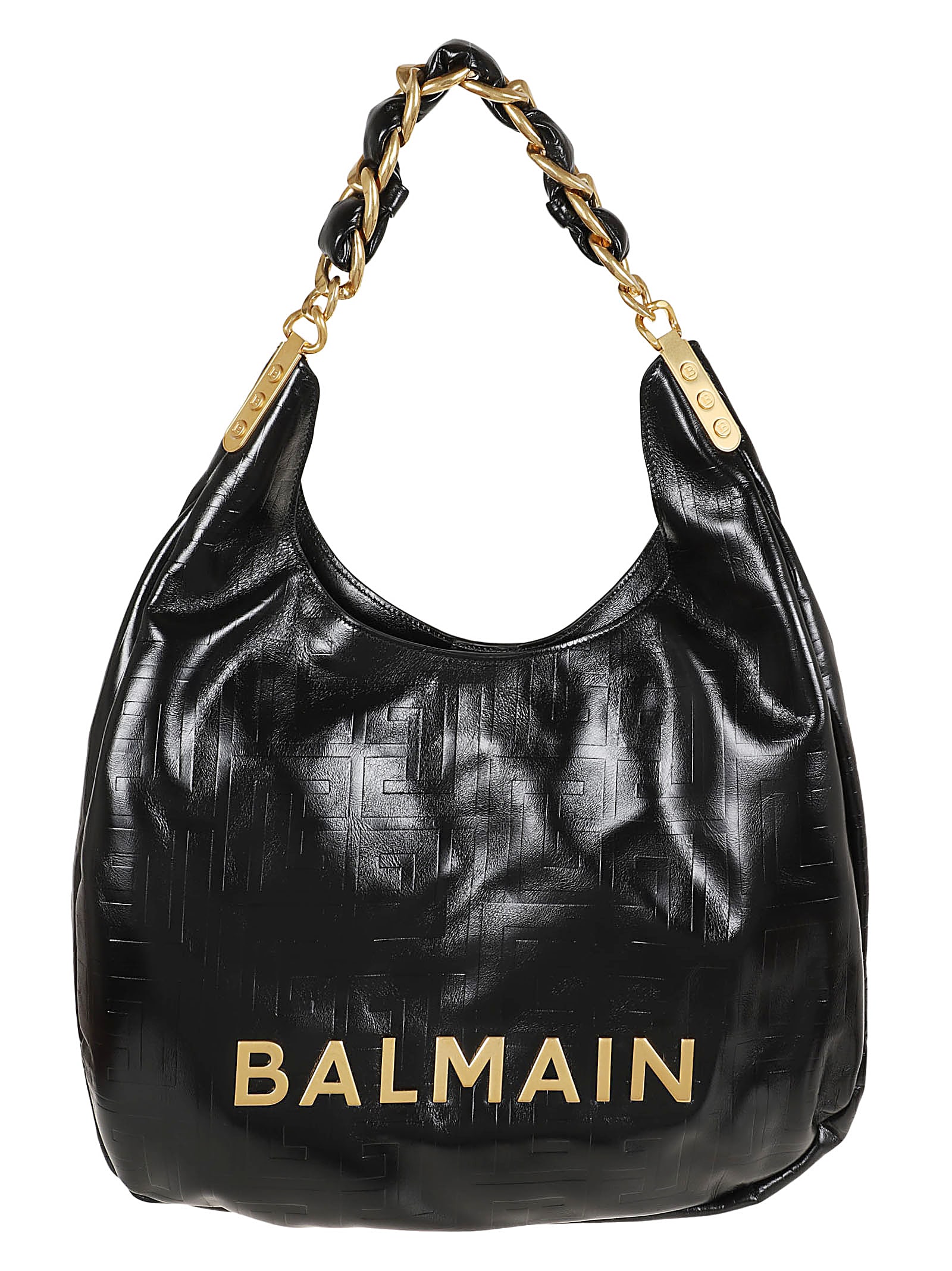 Shop Balmain 1945 Soft Hobo Cabas-emb Crin Calf Mng In Pa Noir